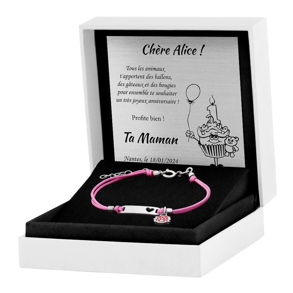Bracelet en corde d'argent 925 gravé de Murrano pour nièce