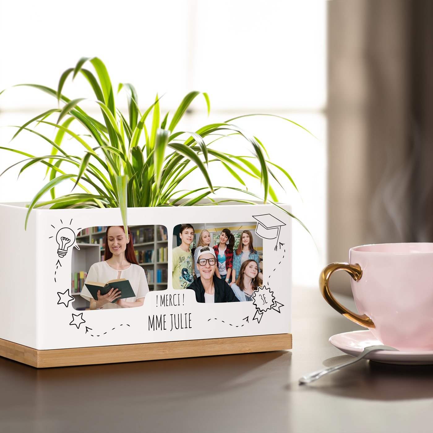 Murrano Rectangular Ceramic Flower Pot with Personalized Photo for Teacher