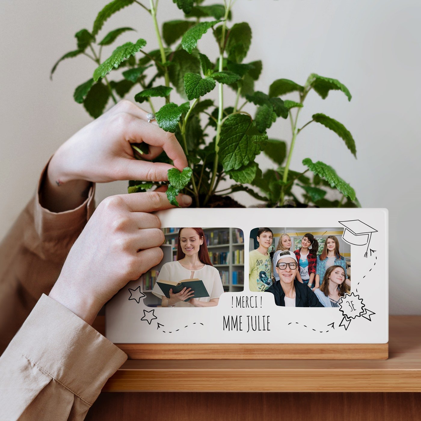 Murrano Rectangular Ceramic Flower Pot with Personalized Photo for Teacher