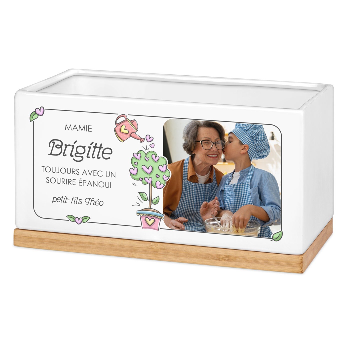 Murrano Ceramic Rectangular Flower Pot with Personalized Photo for Grandmother's Day