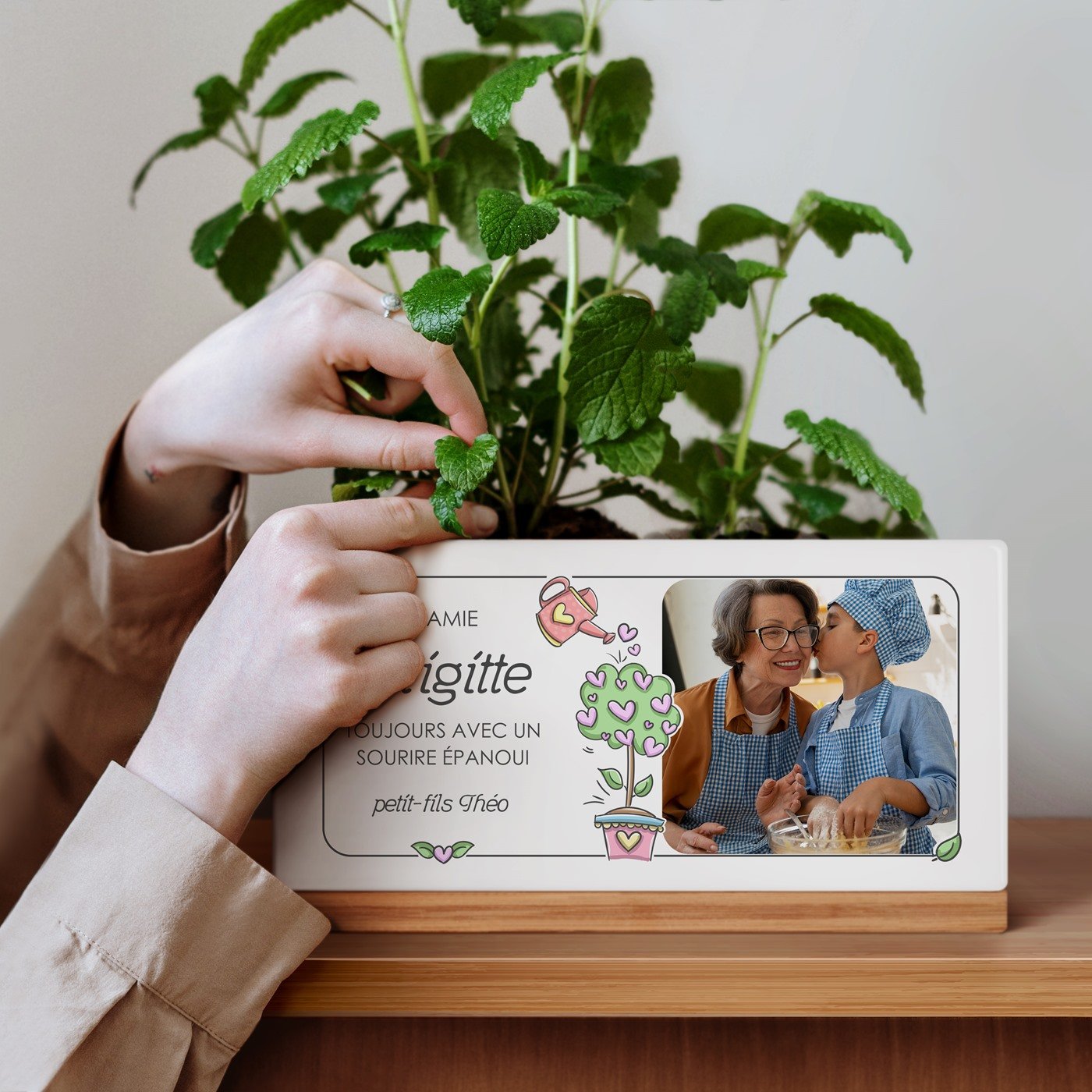 Maceta rectangular de cerámica Murrano con foto personalizada para el Día de las Abuelas