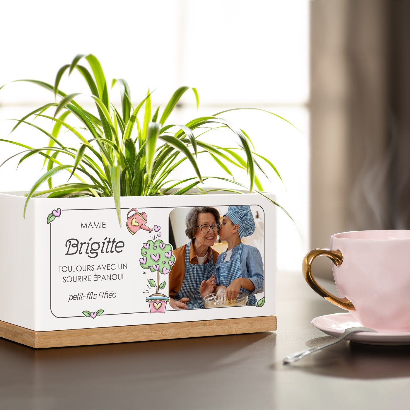 Murrano Ceramic Rectangular Flower Pot with Personalized Photo for Grandmother's Day