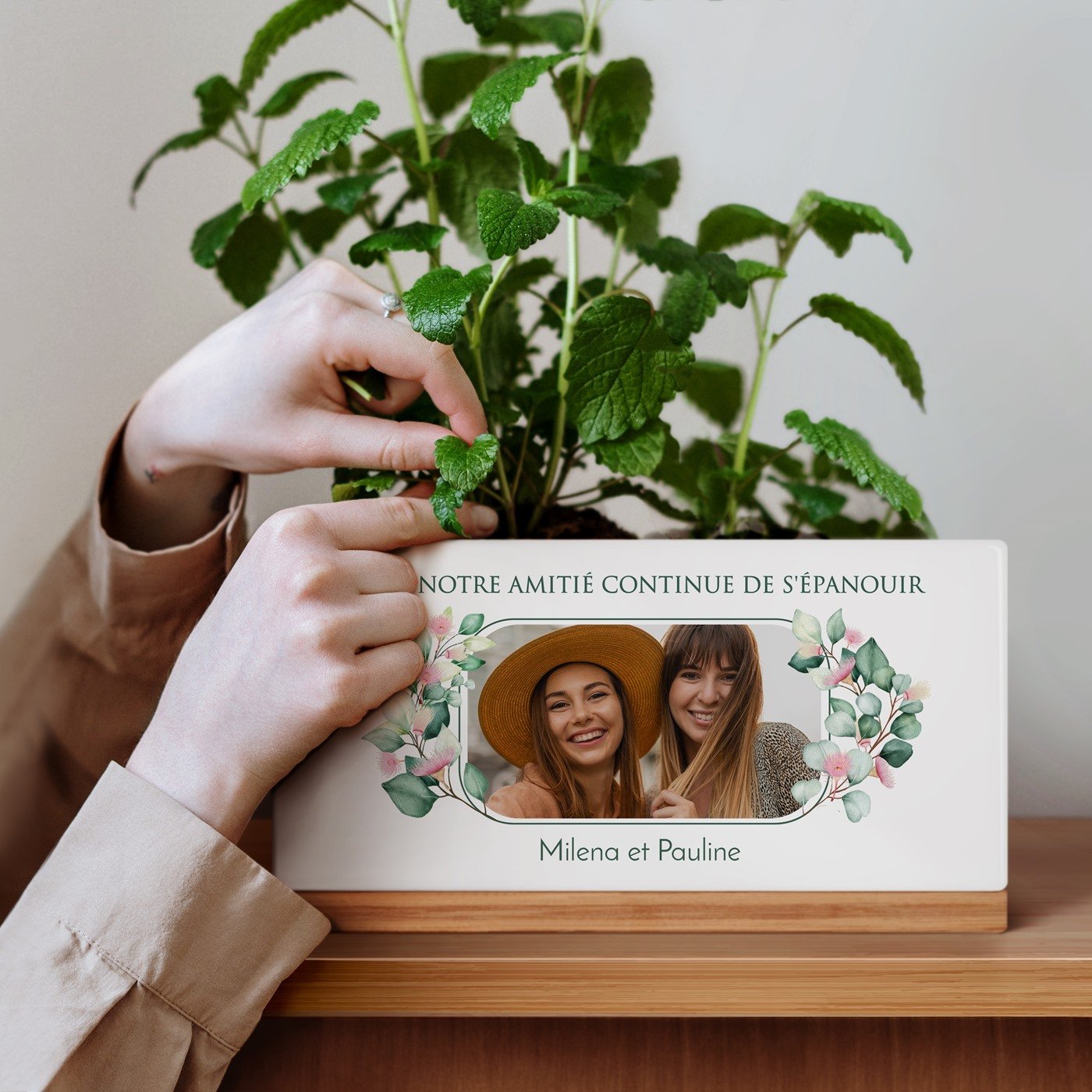 Maceta rectangular de cerámica Murrano con foto personalizada para el cumpleaños de una amiga