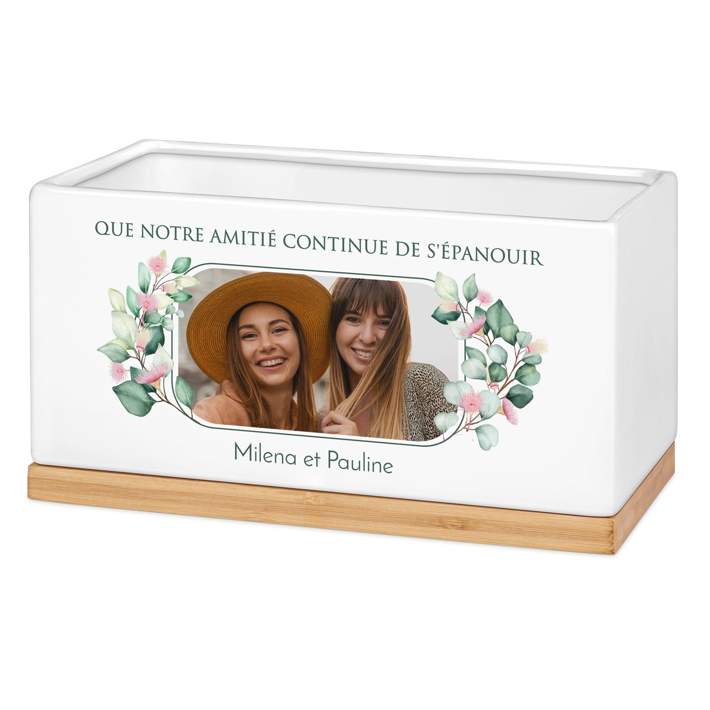 Maceta rectangular de cerámica Murrano con foto personalizada para el cumpleaños de una amiga
