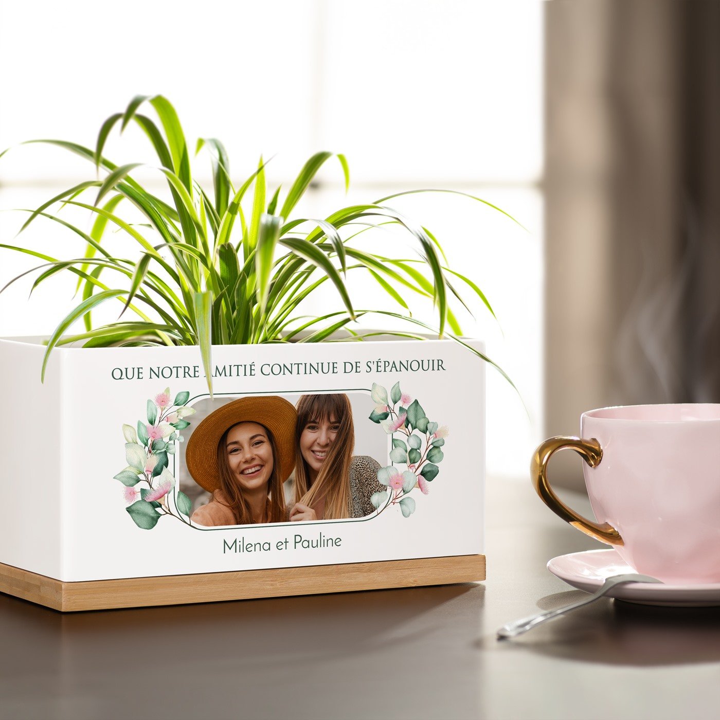 Maceta rectangular de cerámica Murrano con foto personalizada para el cumpleaños de una amiga