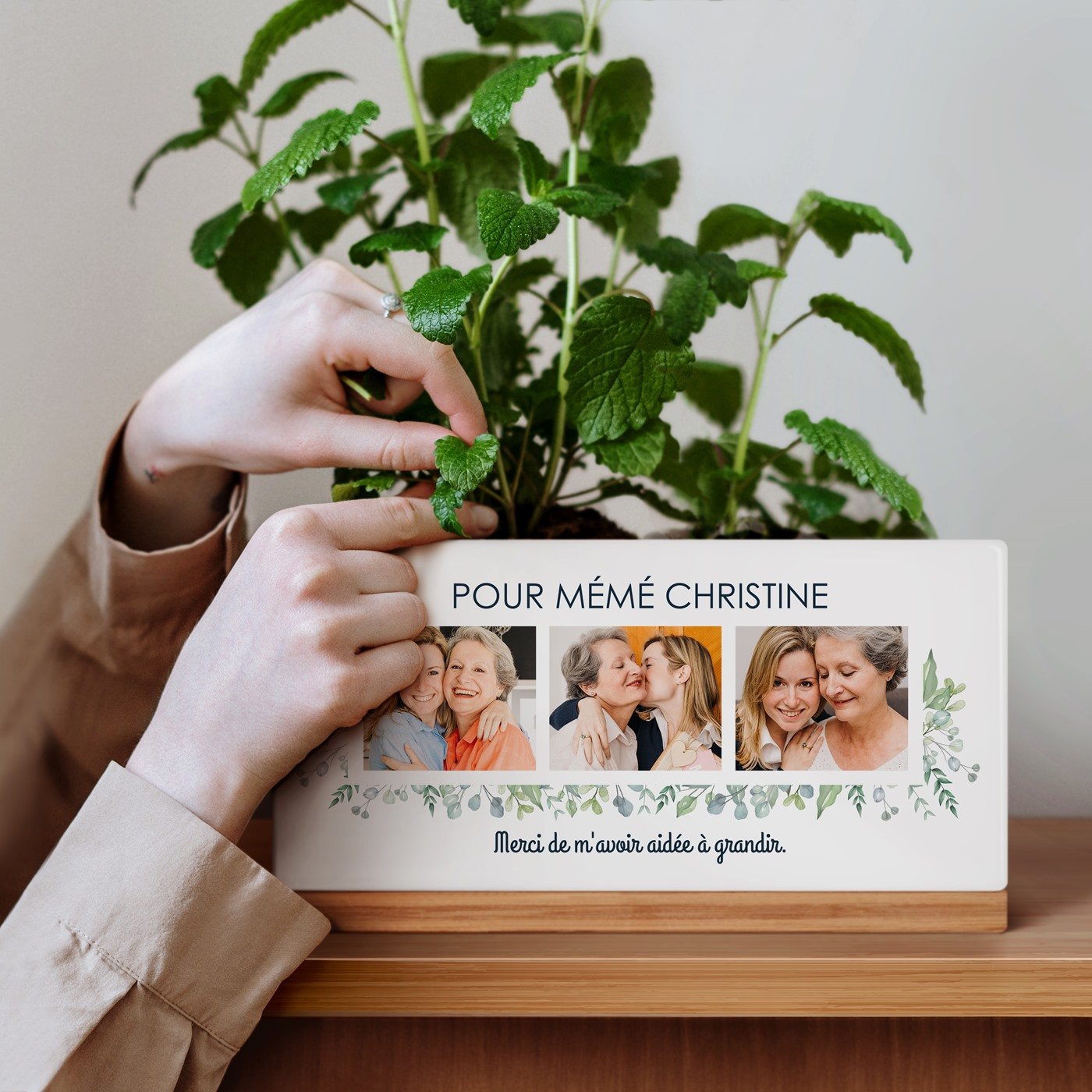 Maceta rectangular de cerámica Murrano con foto personalizada para el cumpleaños de la abuela