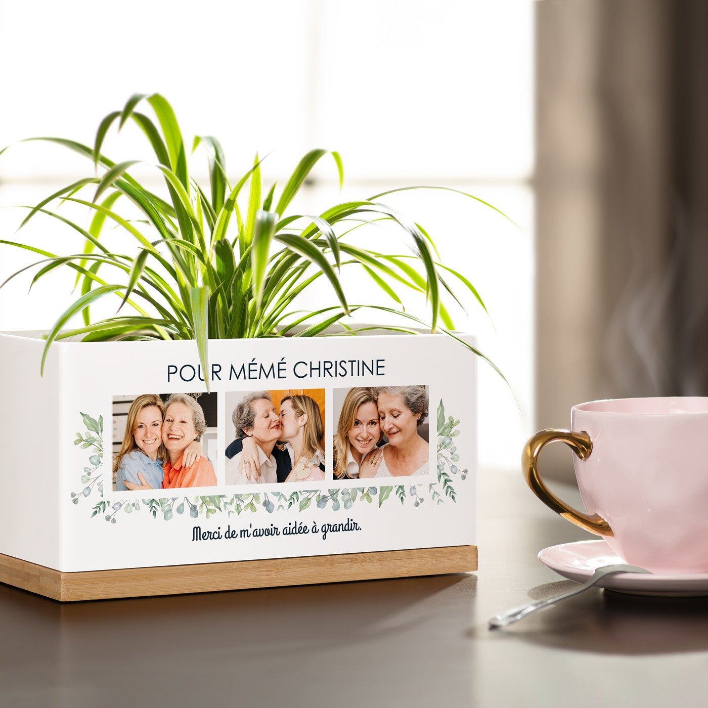 Murrano Rectangular Ceramic Flower Pot with Personalized Photo for Grandmother's Birthday