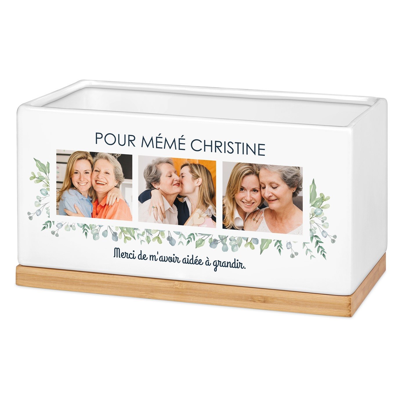 Murrano Rectangular Ceramic Flower Pot with Personalized Photo for Grandmother's Birthday