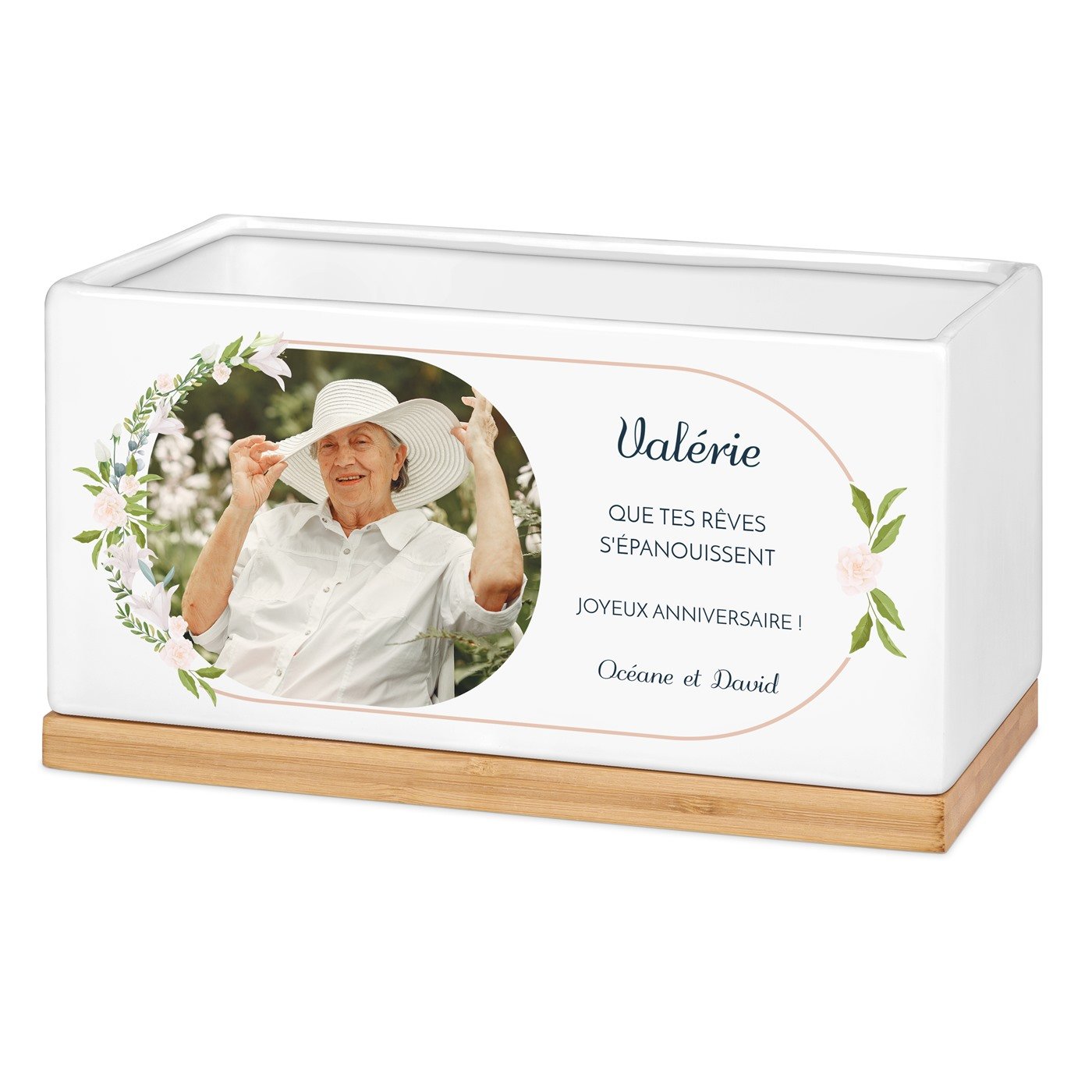 Maceta rectangular de cerámica Murrano con impresión y foto para abuelas