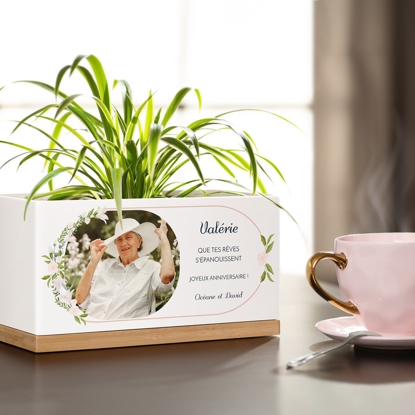 Maceta rectangular de cerámica Murrano con impresión y foto para abuelas