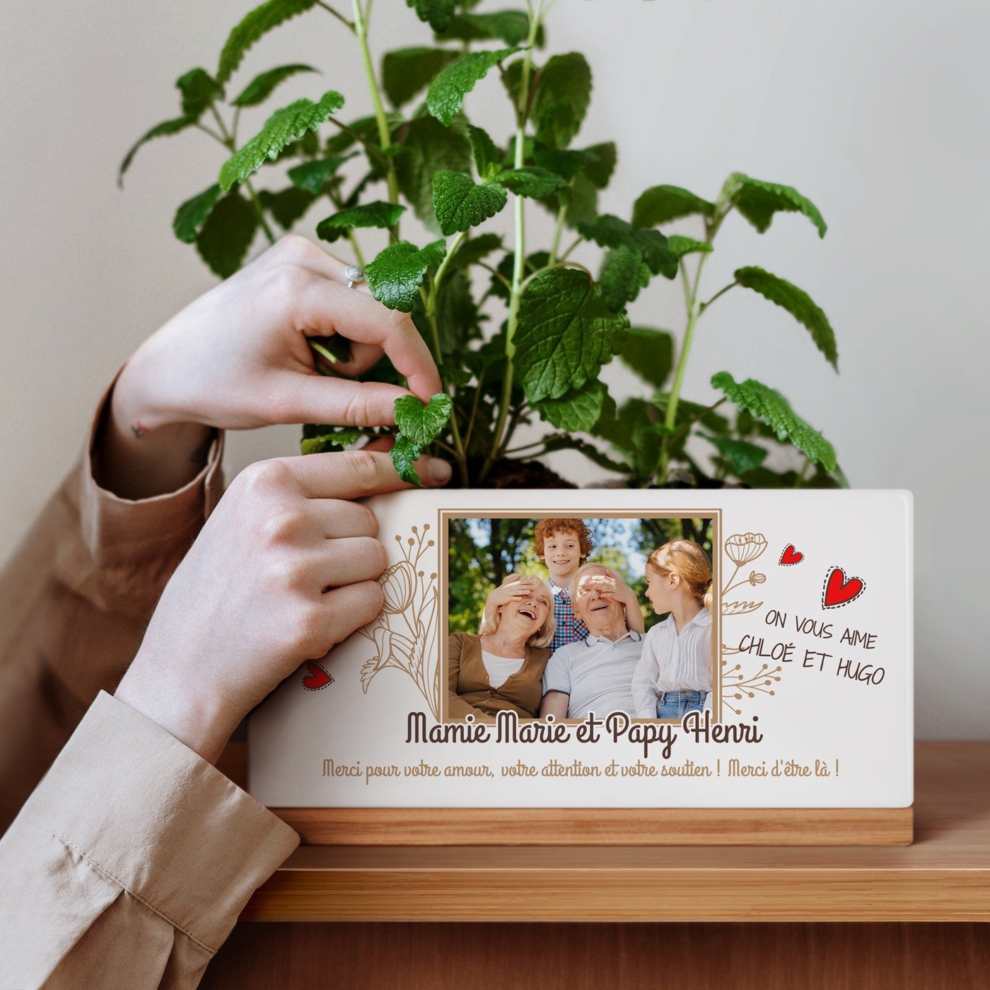 Maceta rectangular de cerámica Murrano con foto personalizada para los abuelos - Aniversario de boda