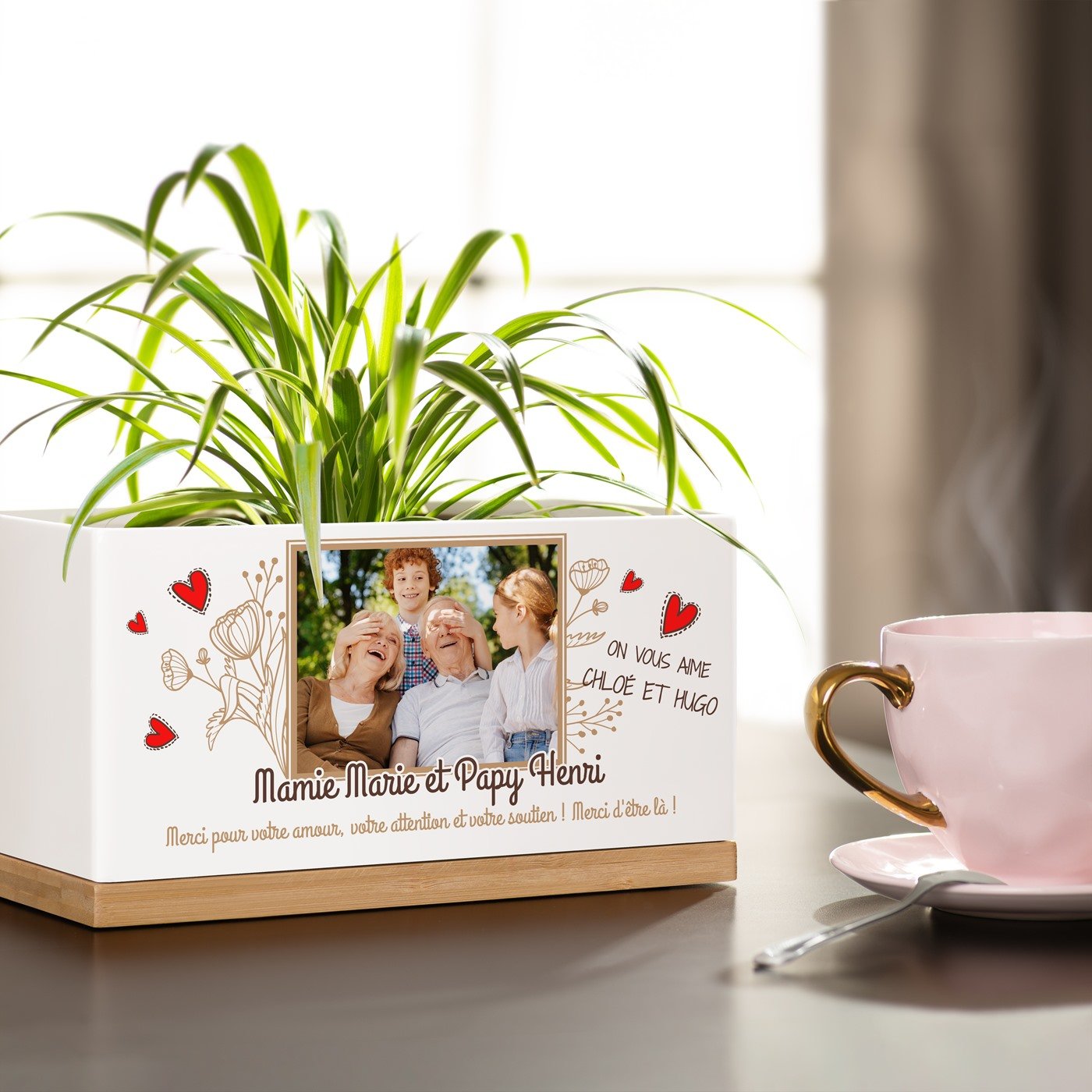 Murrano Ceramic Rectangular Flower Pot with Custom Photo for Grandparents' Wedding Anniversary