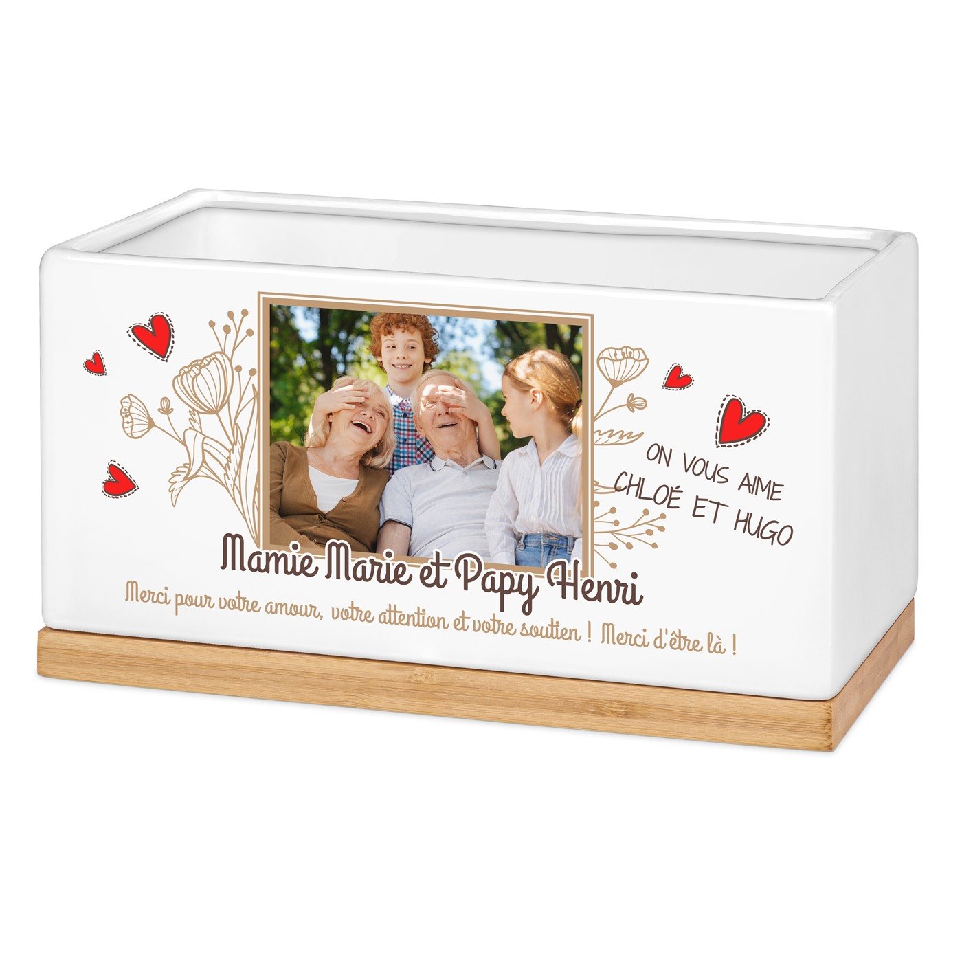 Murrano Ceramic Rectangular Flower Pot with Custom Photo for Grandparents' Wedding Anniversary
