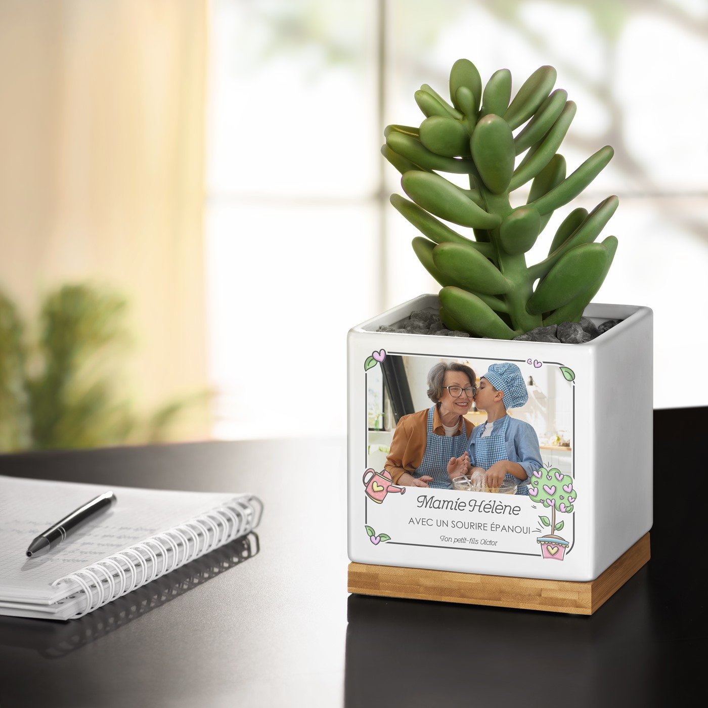 Maceta cuadrada de cerámica Murrano con foto personalizada para el cumpleaños de la abuelita