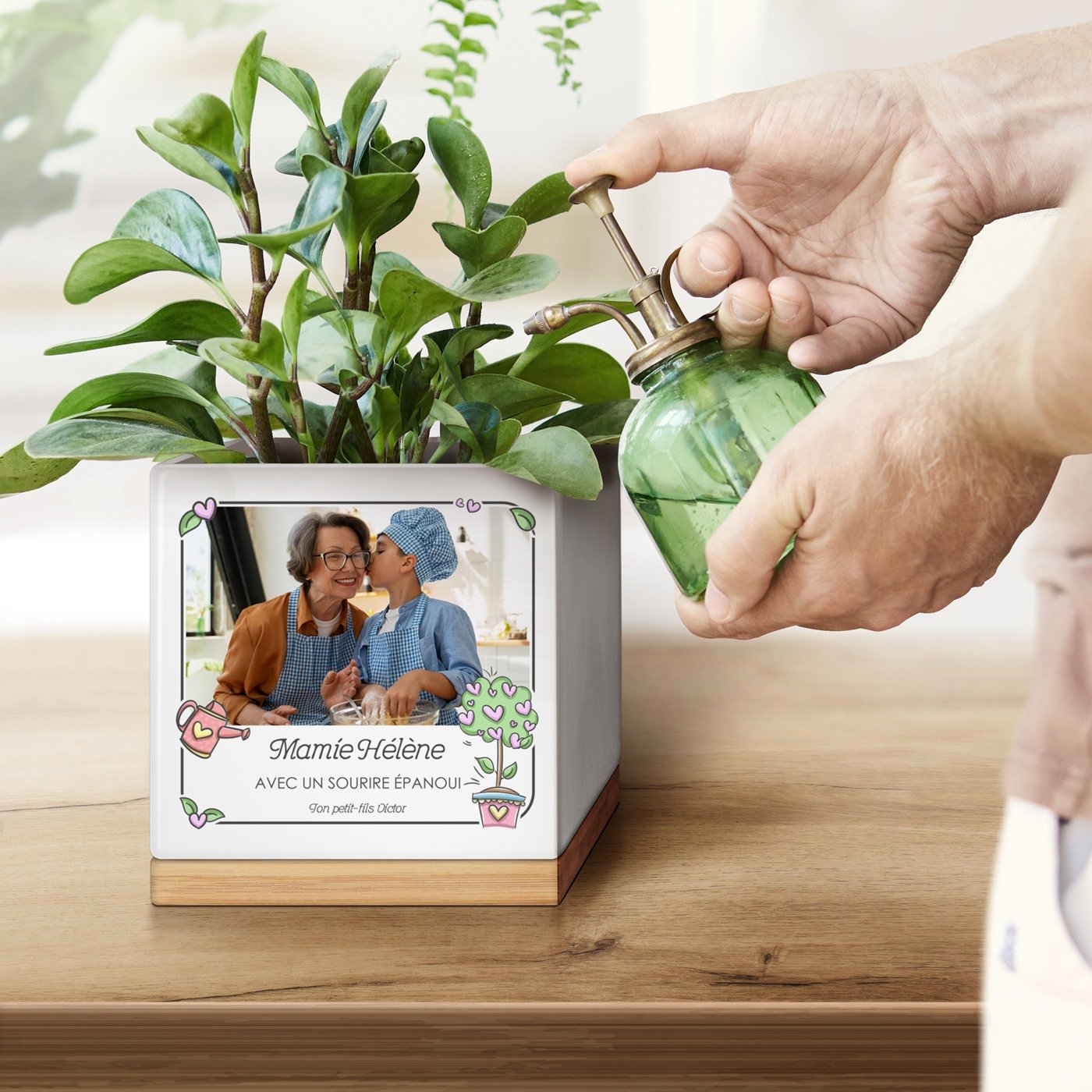 Maceta cuadrada de cerámica Murrano con foto personalizada para el cumpleaños de la abuelita