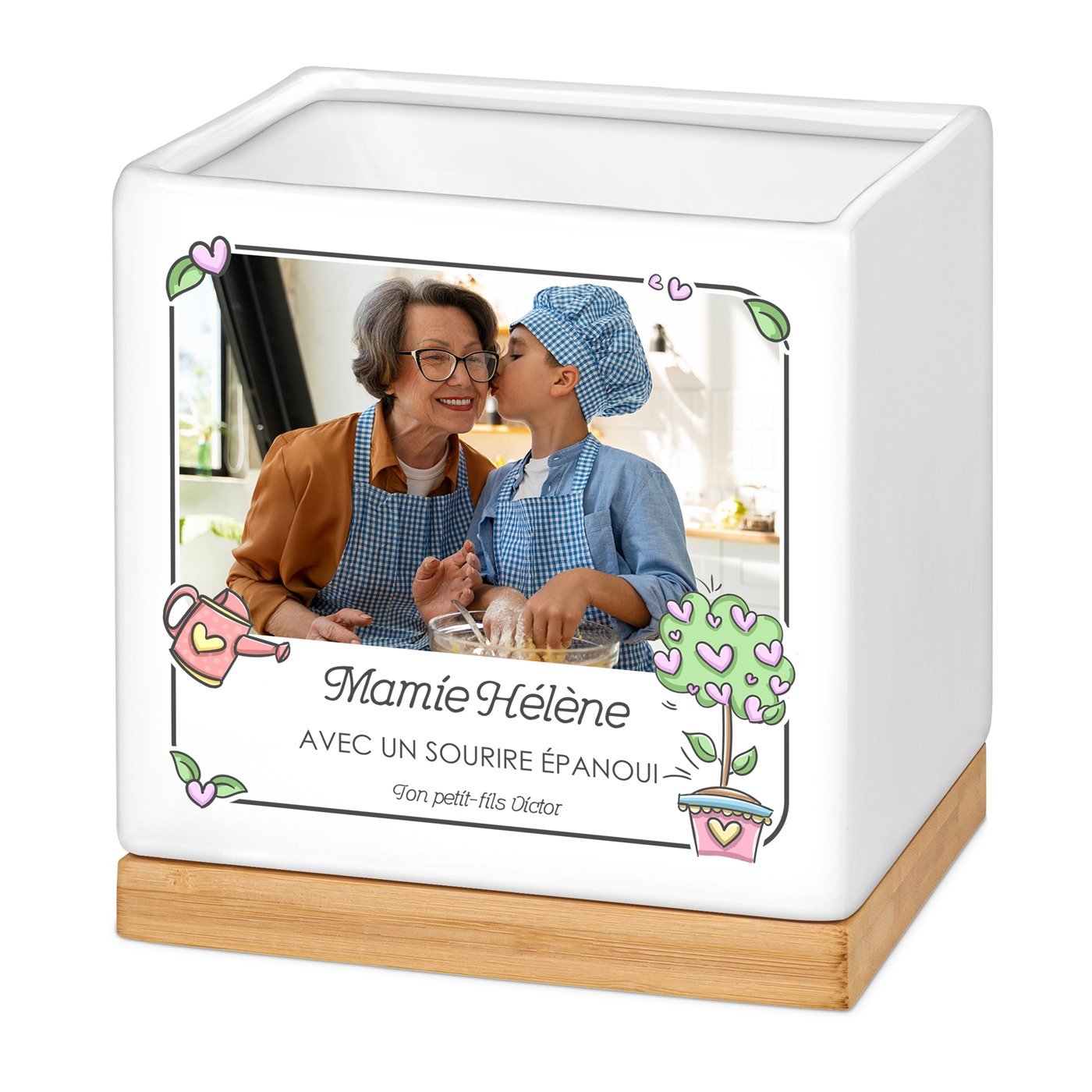 Maceta cuadrada de cerámica Murrano con foto personalizada para el cumpleaños de la abuelita