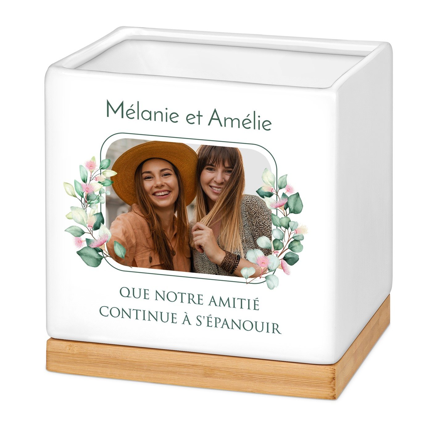 Maceta cuadrada de cerámica Murrano con foto personalizada para el cumpleaños de una amiga