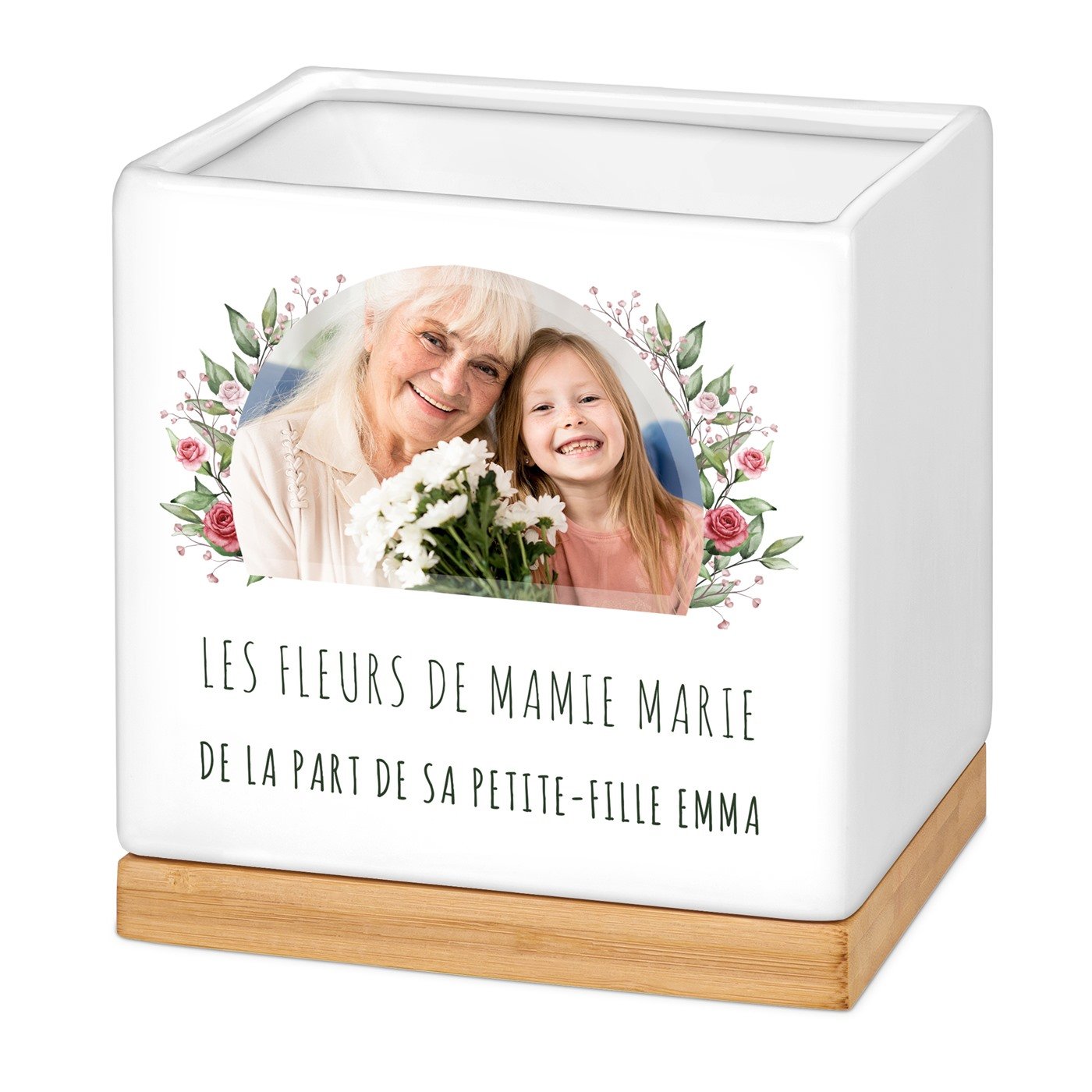 Murrano Ceramic Square Flower Pot with Photo and Print for Grandmothers' Day