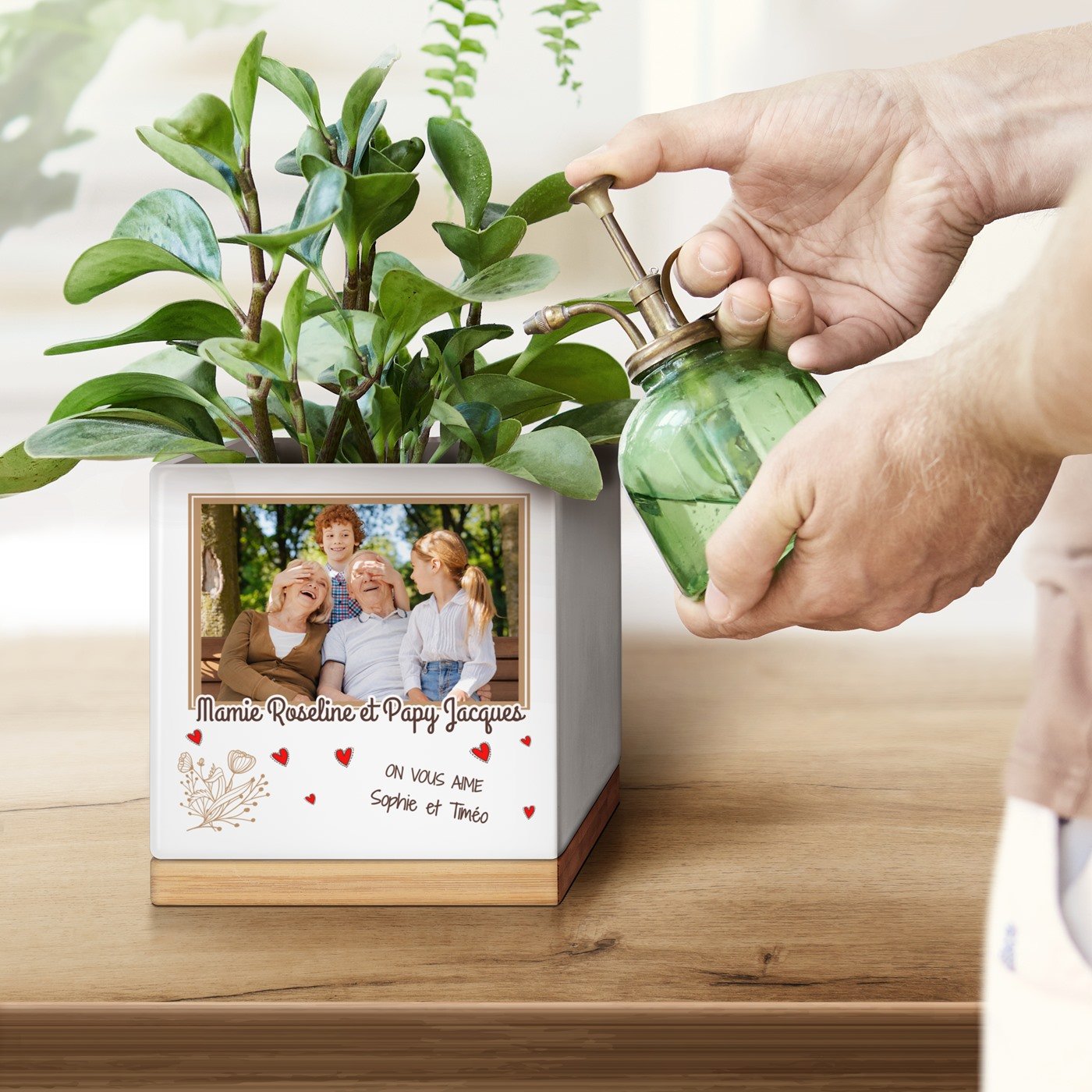Maceta cuadrada de cerámica Murrano con foto personalizada para abuelos - Cumpleaños de bodas