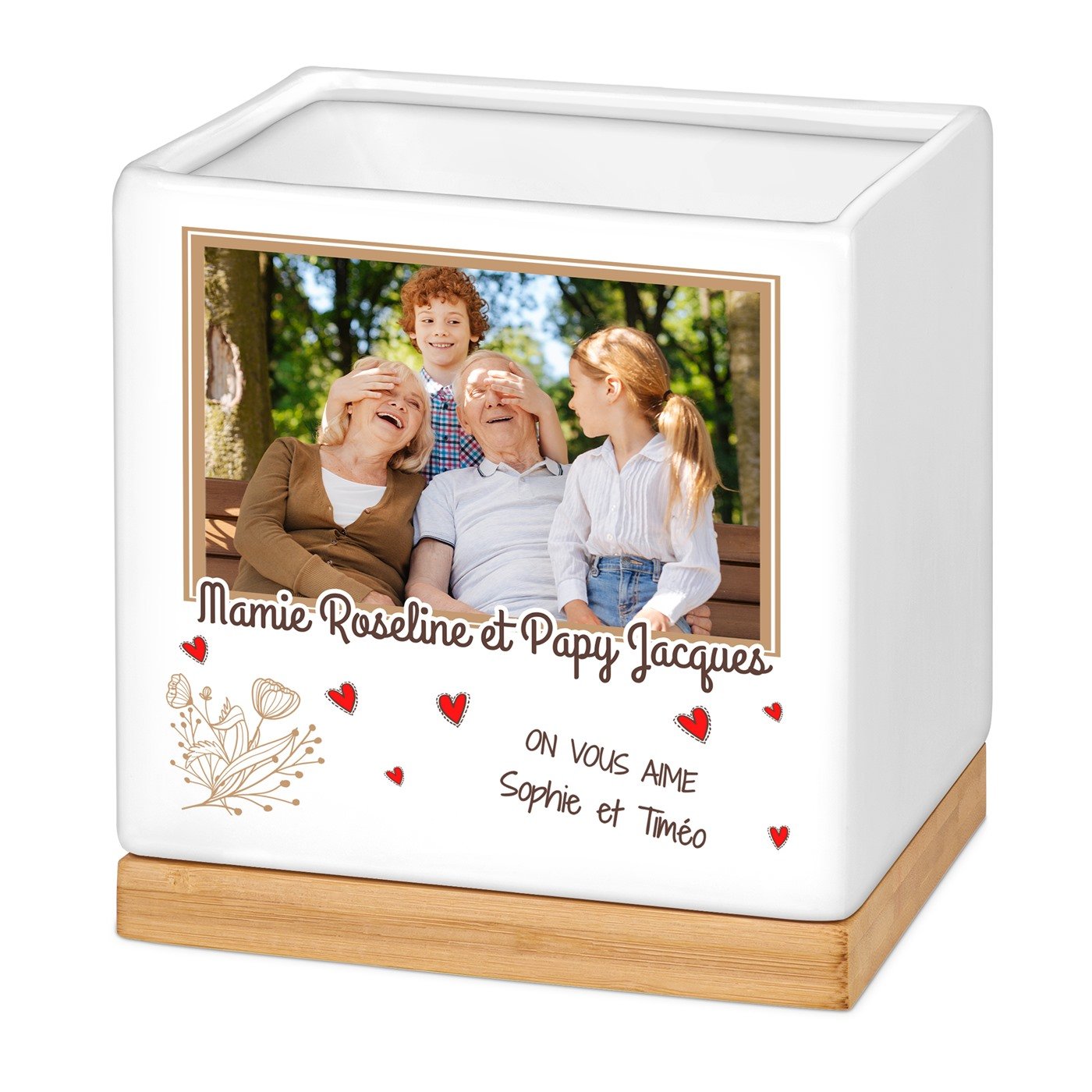 Maceta cuadrada de cerámica Murrano con foto personalizada para abuelos - Cumpleaños de bodas