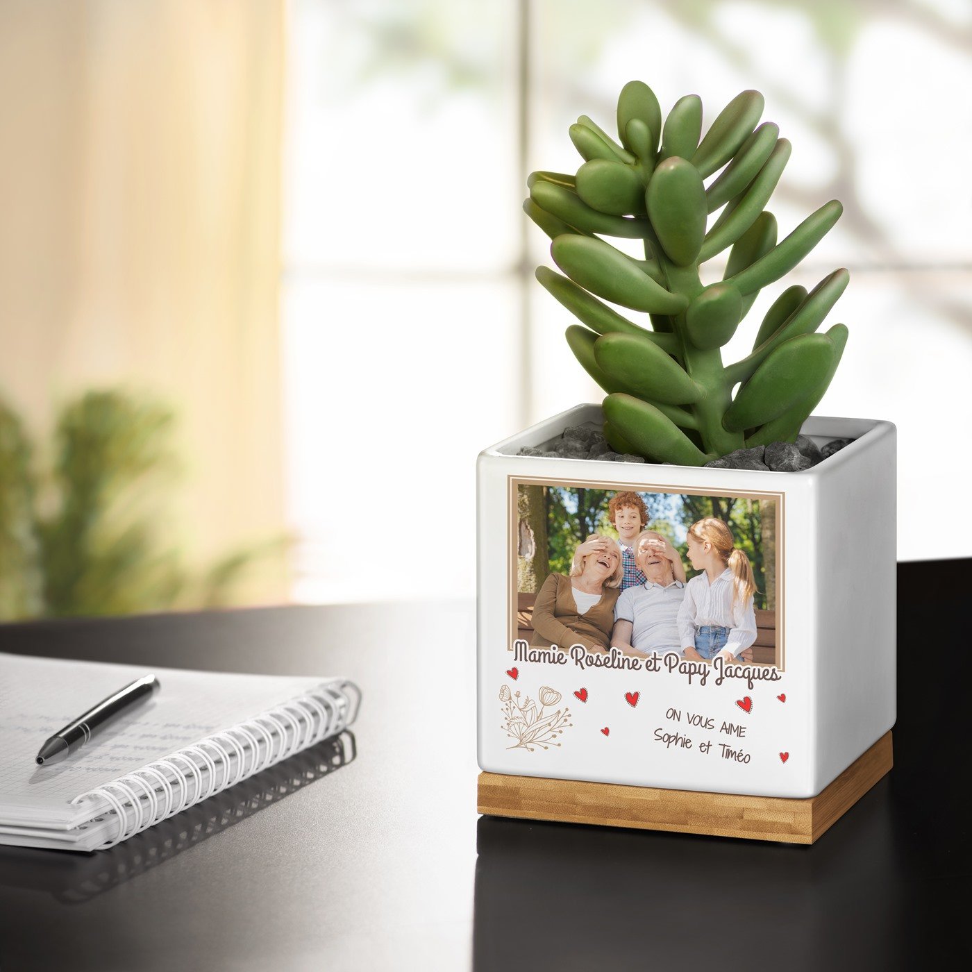 Maceta cuadrada de cerámica Murrano con foto personalizada para abuelos - Cumpleaños de bodas