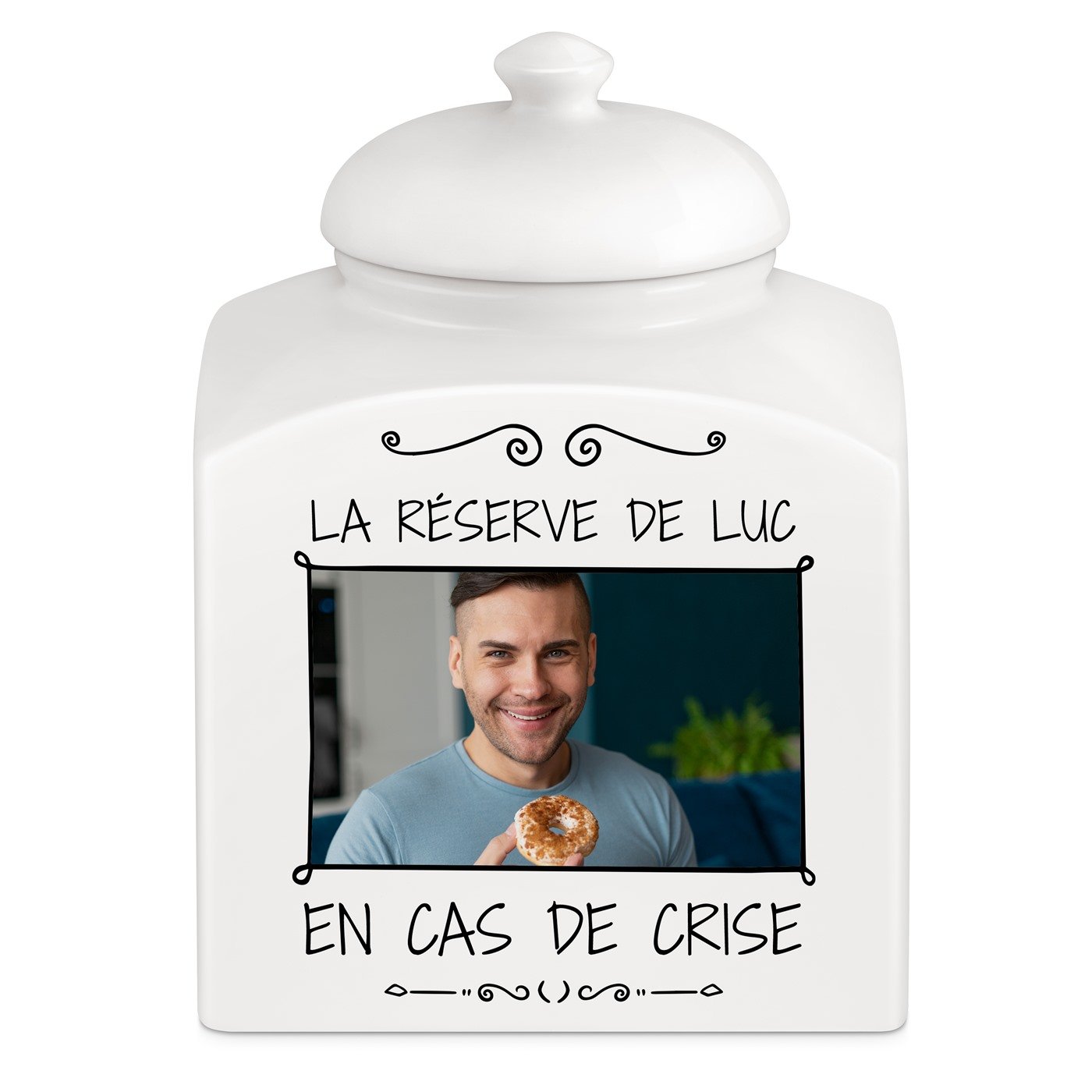 Murrano Ceramic Cookie Jar with Personalized Photo for Men