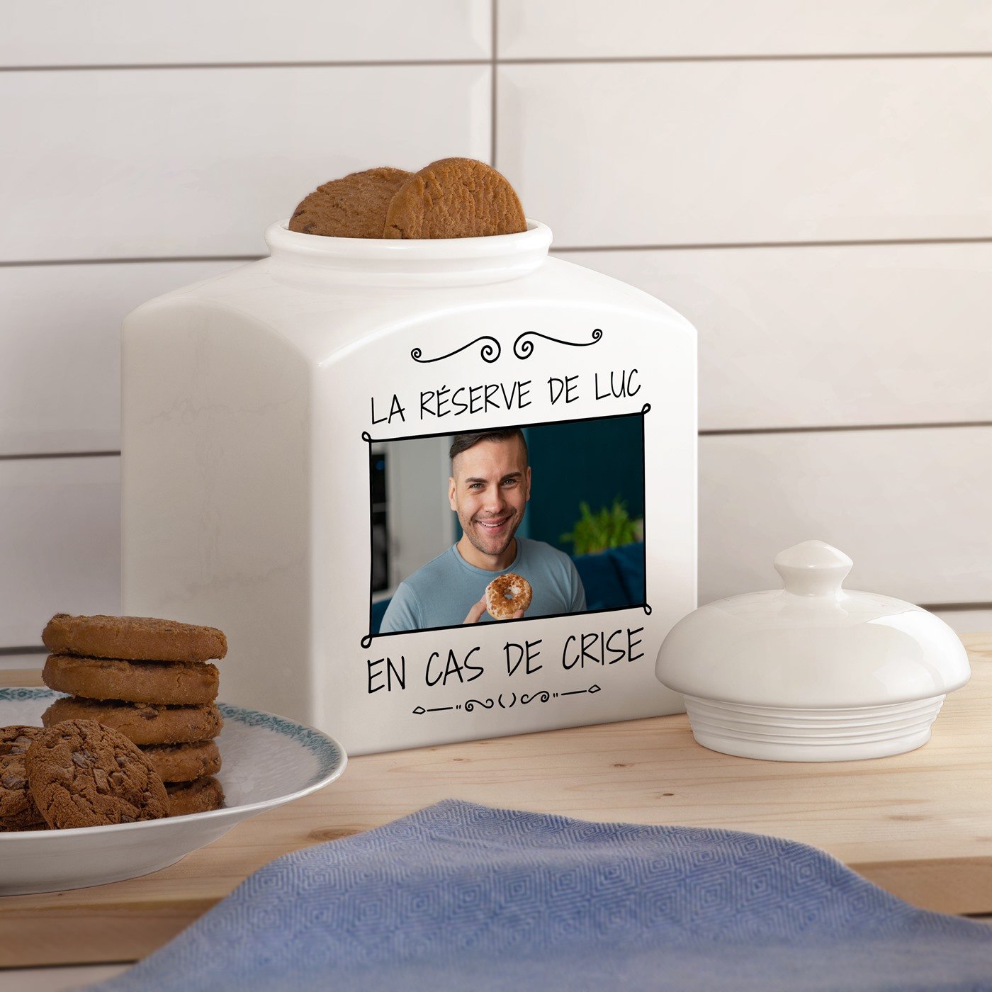 Jarre à biscuits en céramique Murrano personnalisée avec photo pour homme