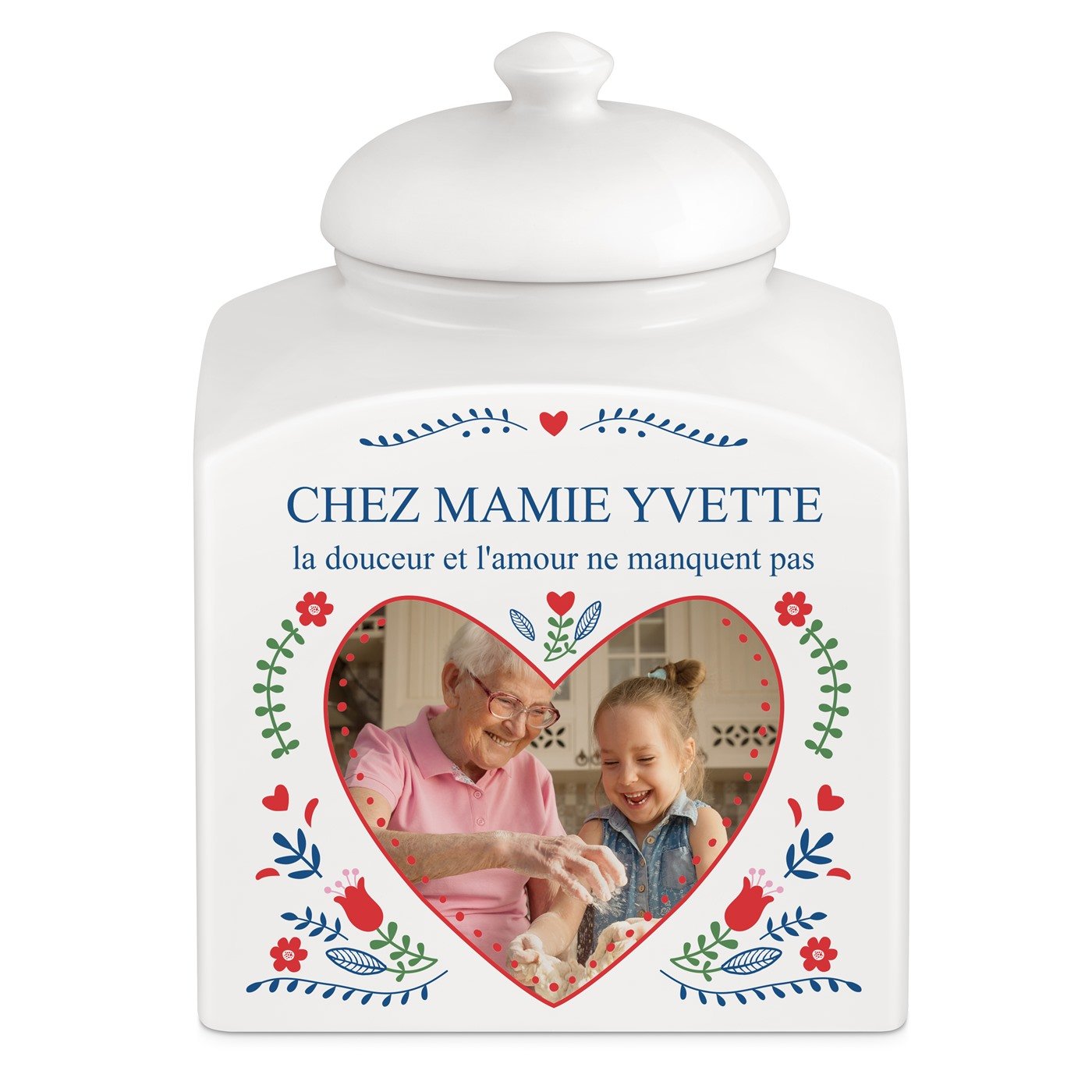 Murrano Ceramic Cookie Jar with Personalized Photo for Grandmom