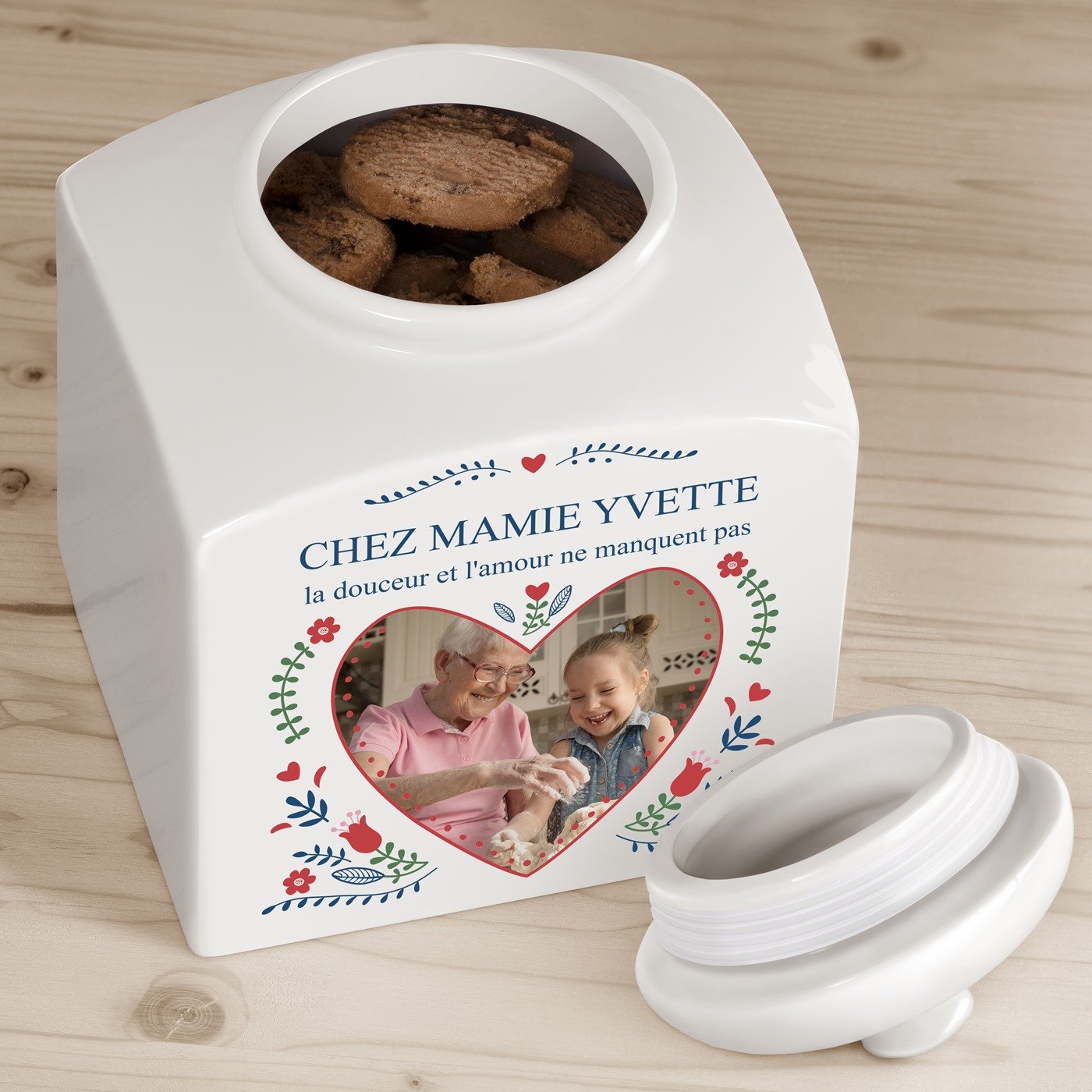 Murrano Ceramic Cookie Jar with Personalized Photo for Grandmom