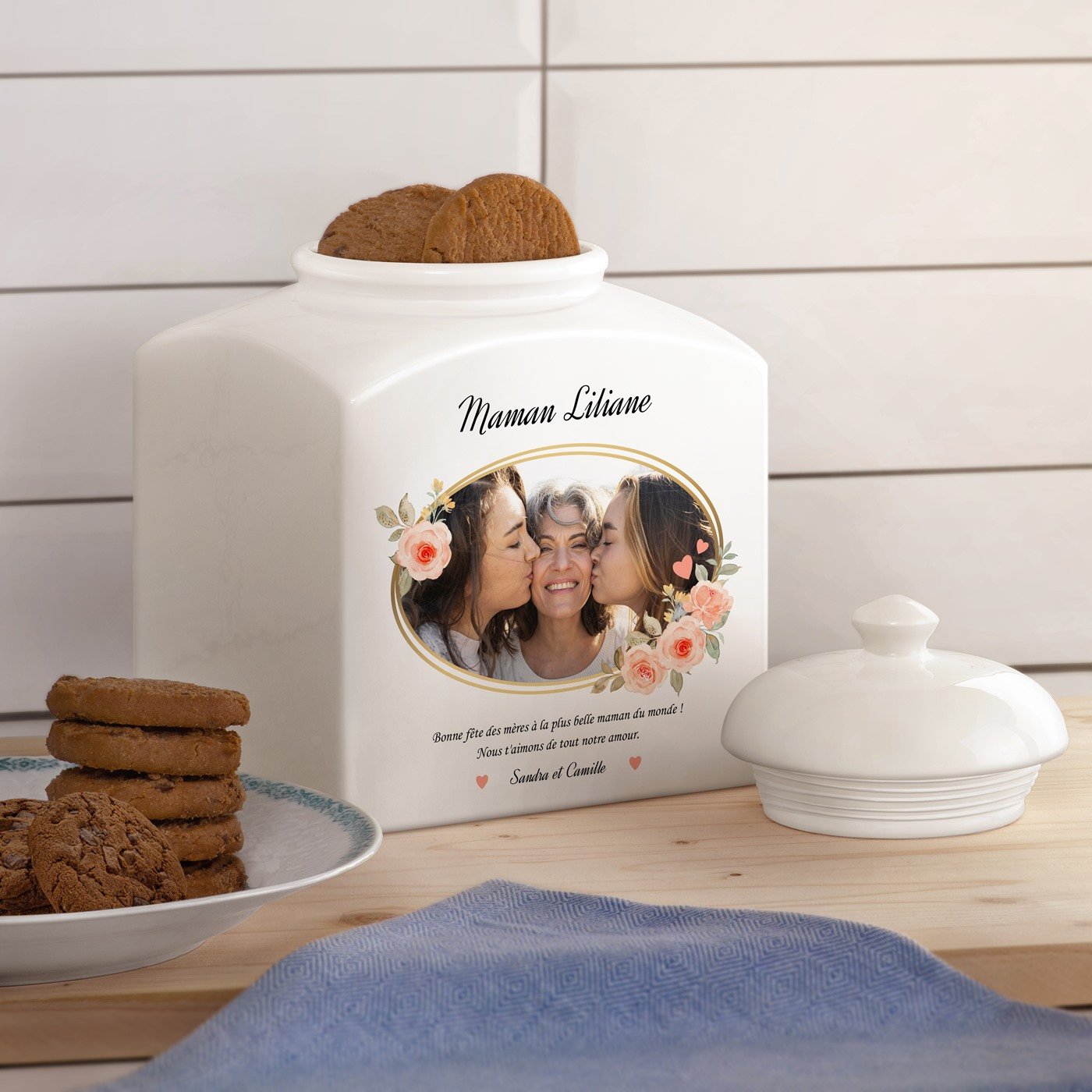 Murrano Ceramic Cookie Jar with Personalized Photo for Mom
