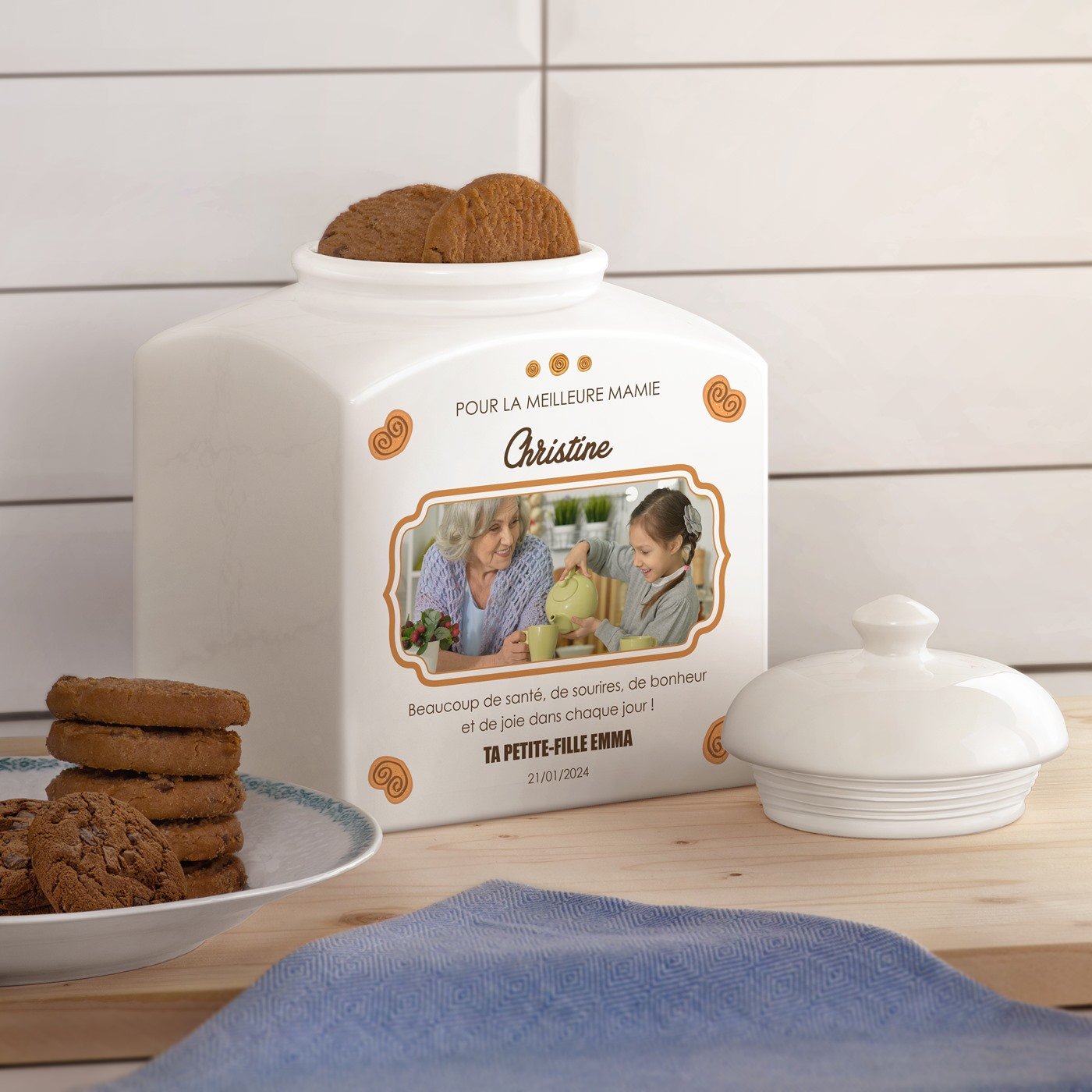 Jarra de galletas cerámica Murrano personalizada con foto para abuela