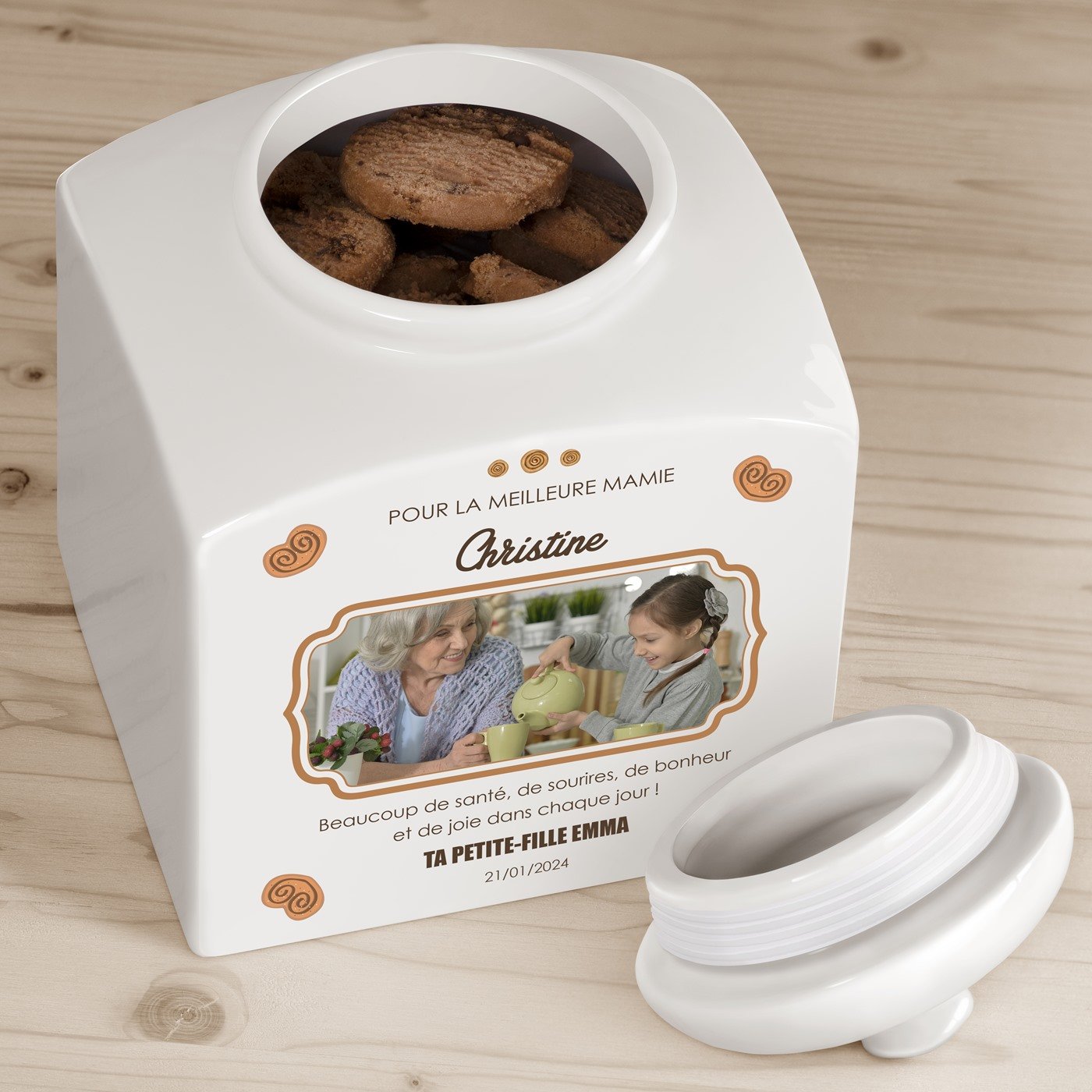 Jarra de galletas cerámica Murrano personalizada con foto para abuela