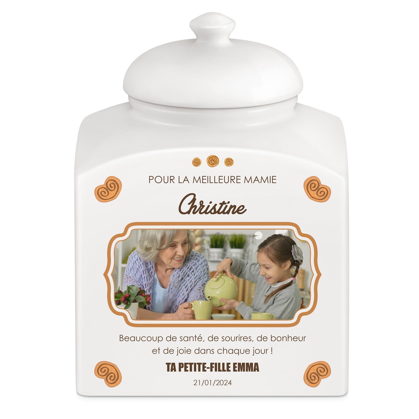 Jarra de galletas cerámica Murrano personalizada con foto para abuela