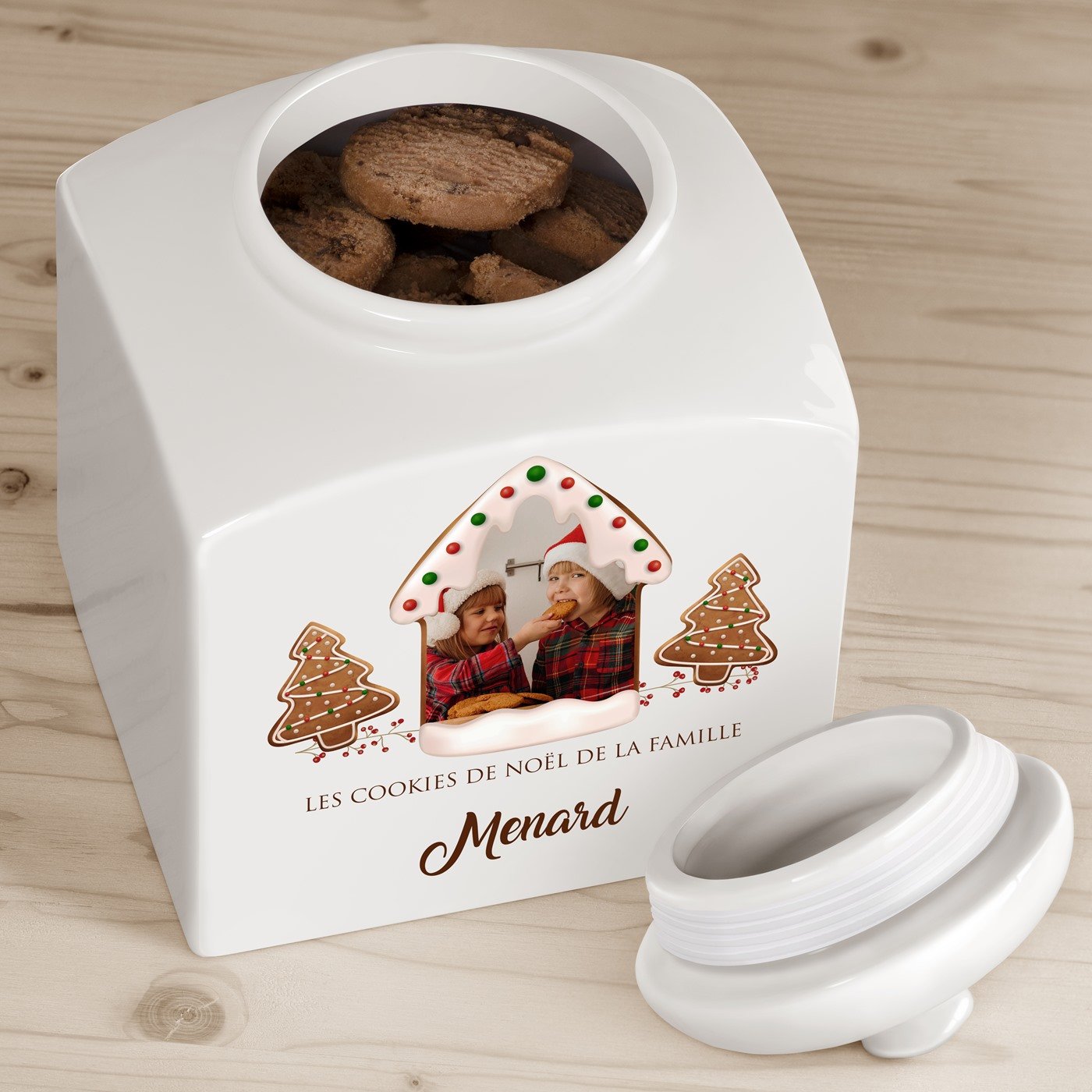 Jarra de galletas cerámica personalizada Murrano para una pareja en Navidad