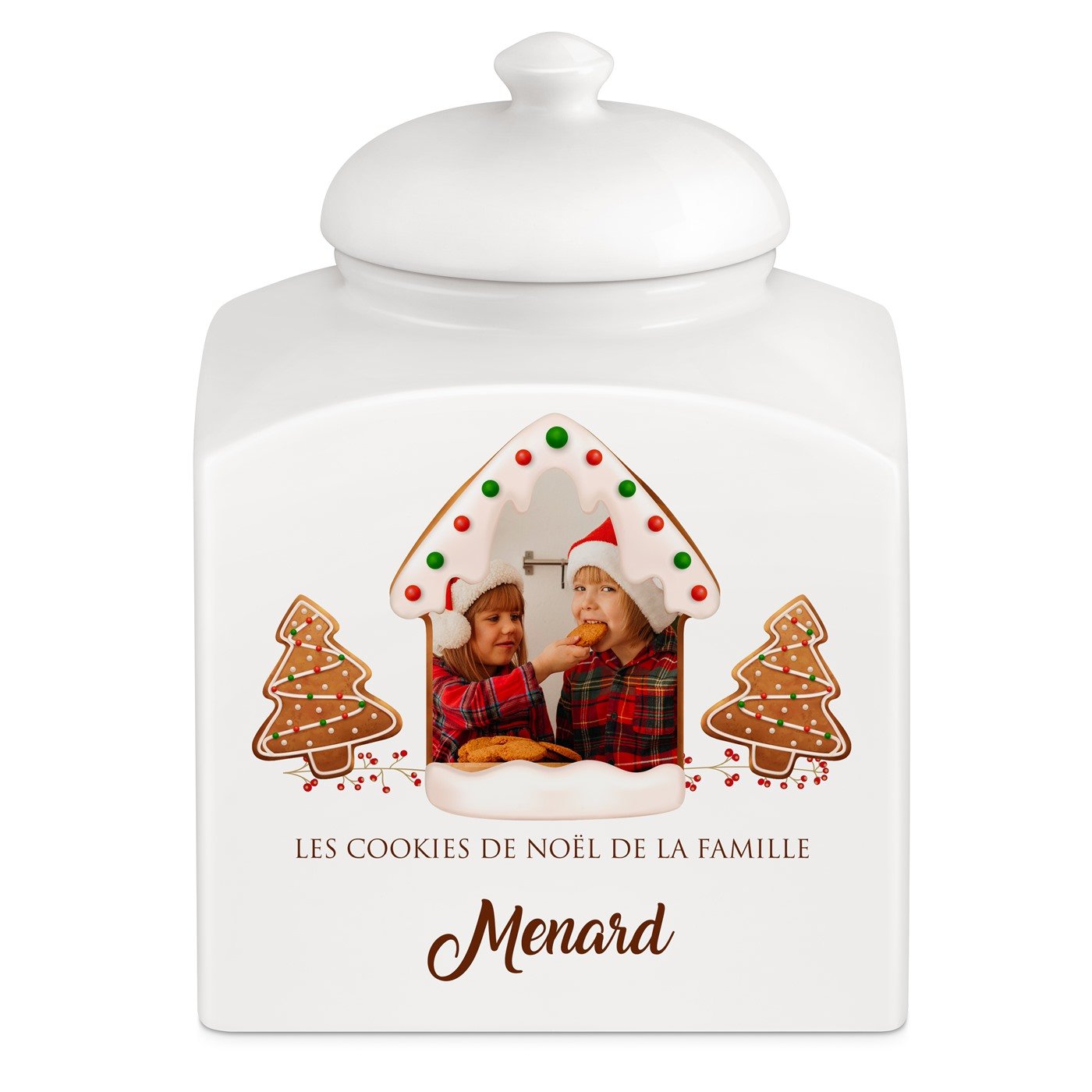 Jarra de galletas cerámica personalizada Murrano para una pareja en Navidad