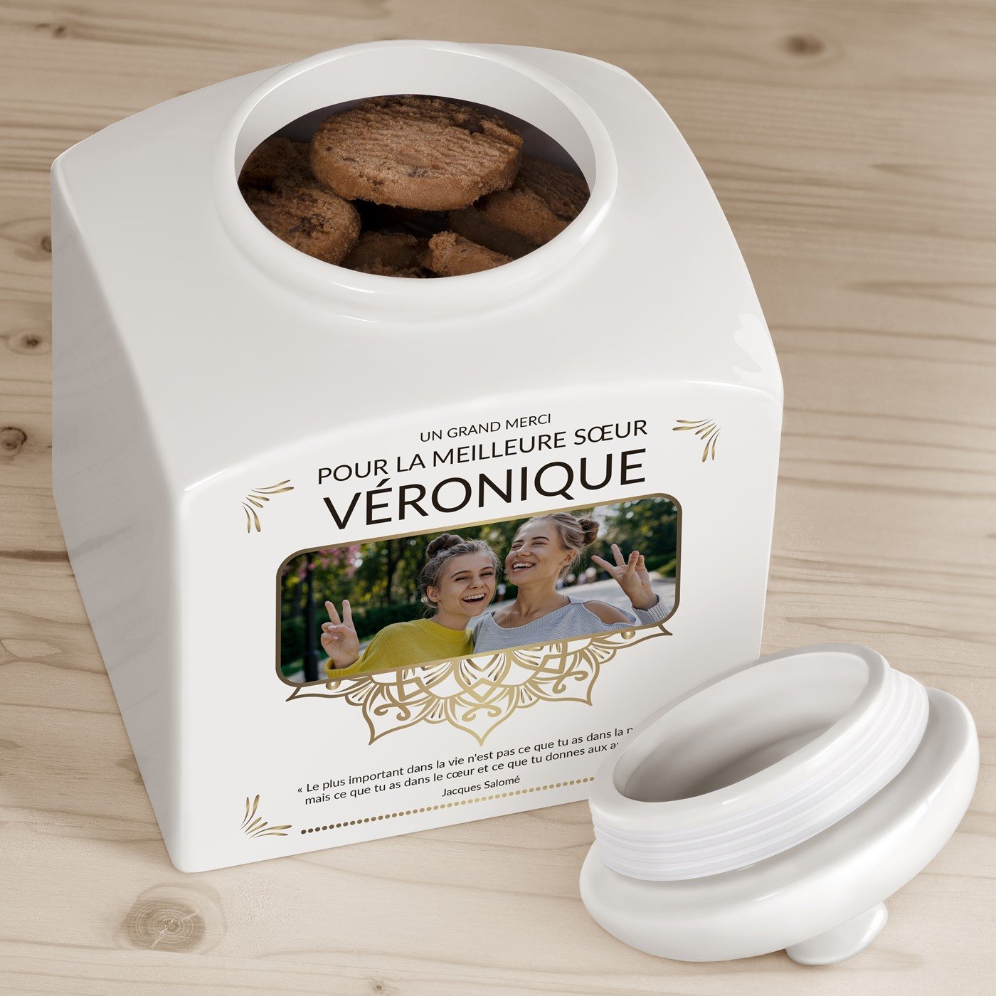 Murrano Ceramic Cookie Jar with Personalized Photo for Sister