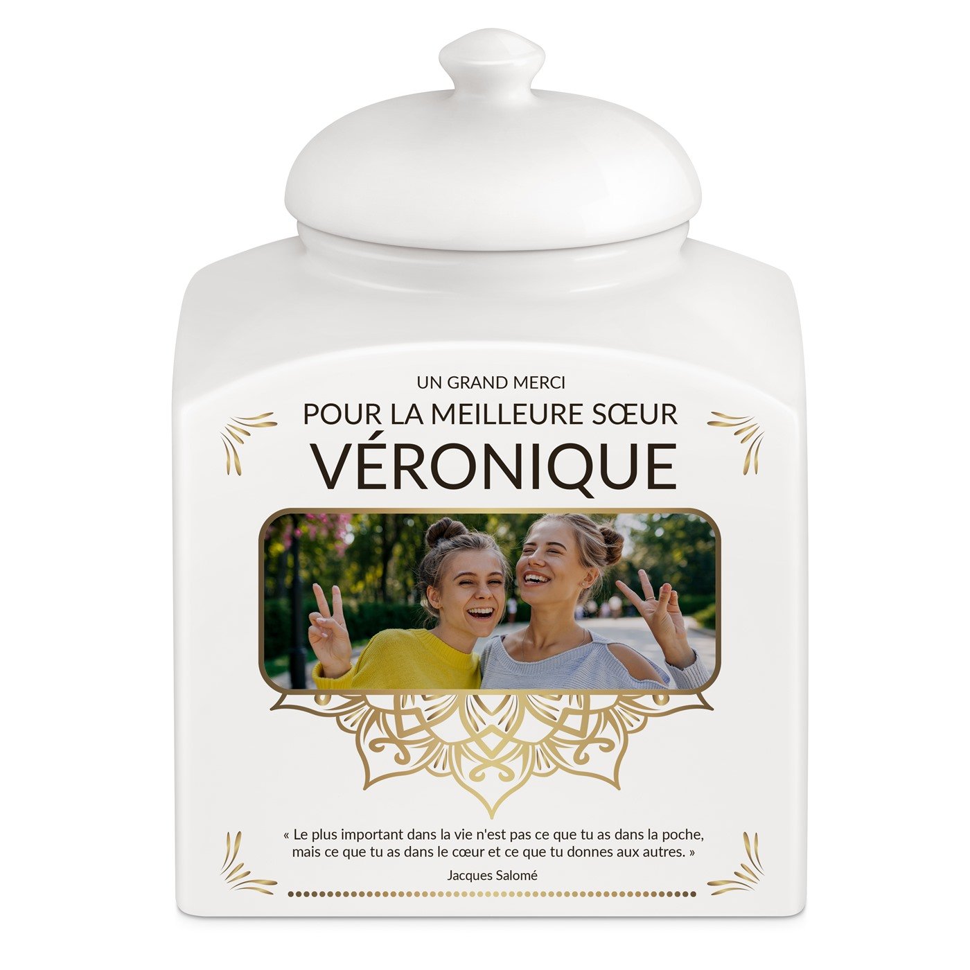 Murrano Ceramic Cookie Jar with Personalized Photo for Sister