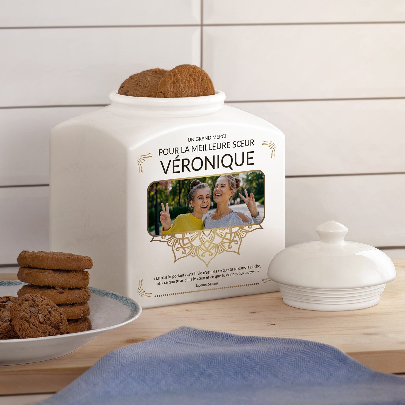 Murrano Ceramic Cookie Jar with Personalized Photo for Sister