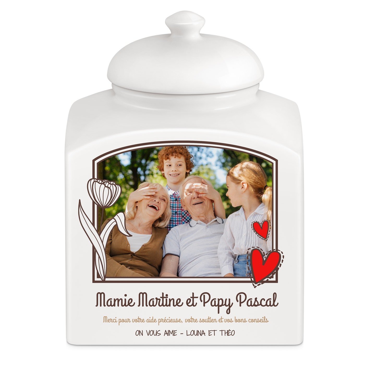 Murrano Ceramic Cookie Jar with Personalized Photo for Grandparents