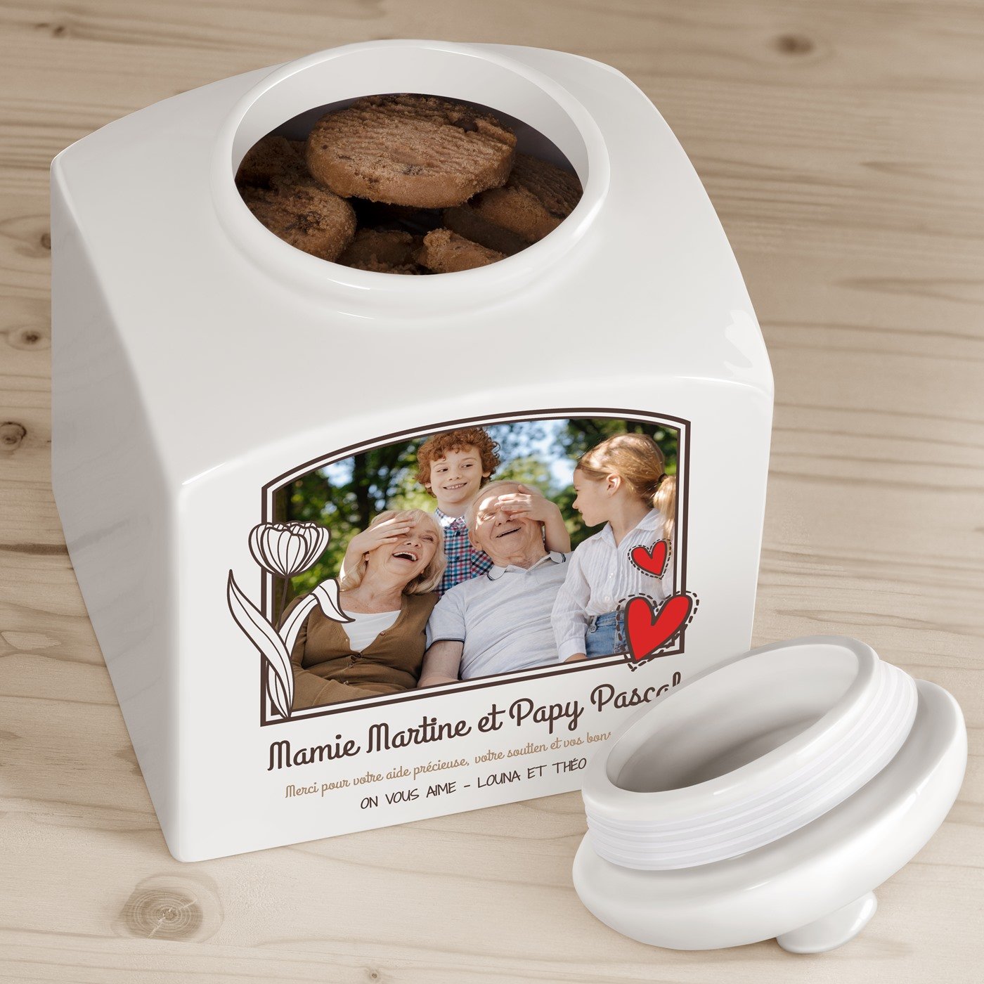 Murrano Ceramic Cookie Jar with Personalized Photo for Grandparents