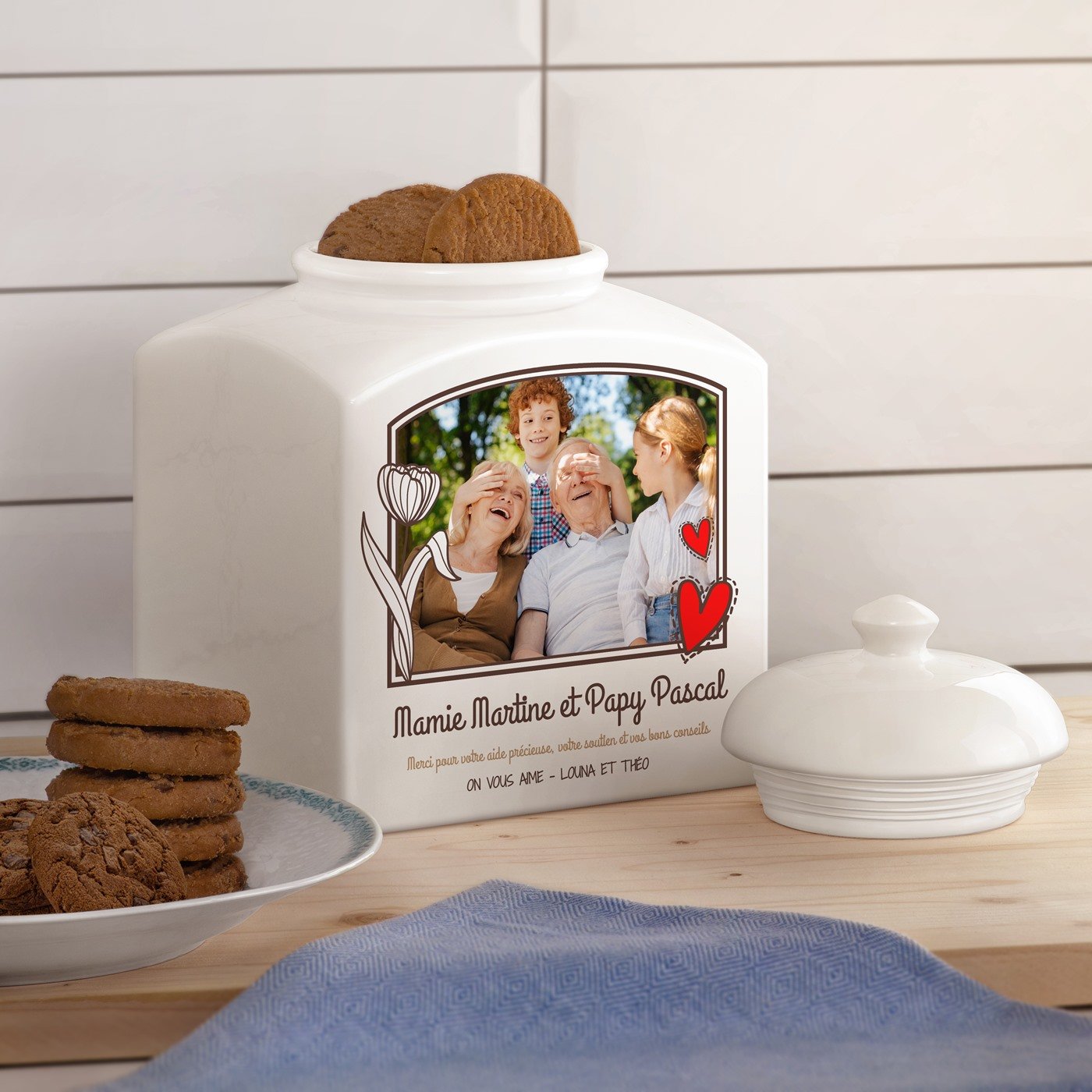 Murrano Ceramic Cookie Jar with Personalized Photo for Grandparents