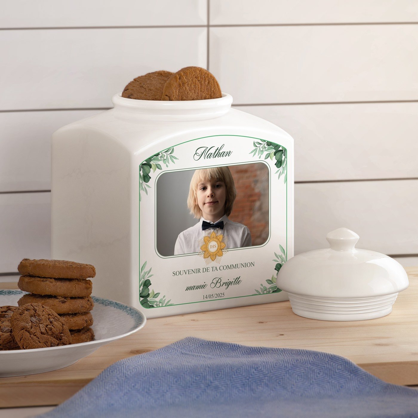 Jarra de galletas personalizada en cerámica Murrano - Comunión