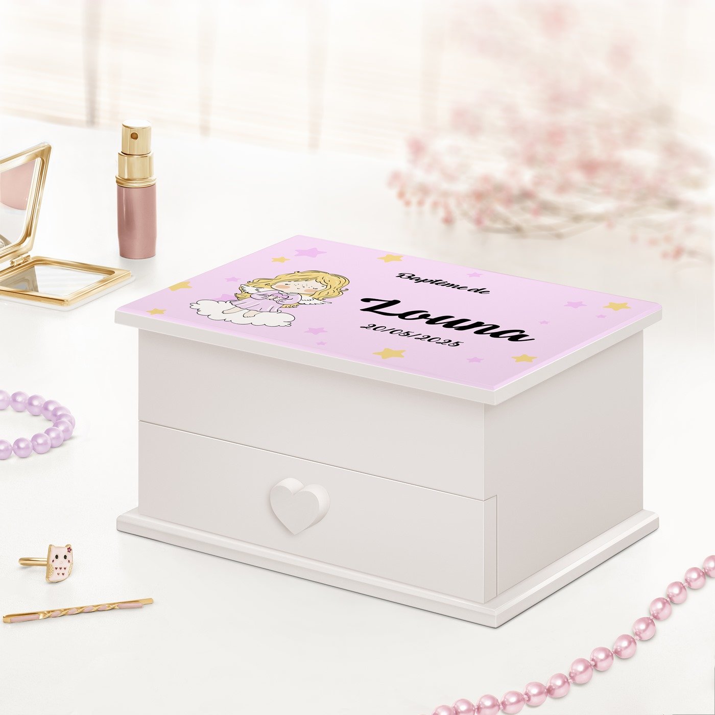 Murrano Music Box with Personalized Drawer for a Girl's Baptism