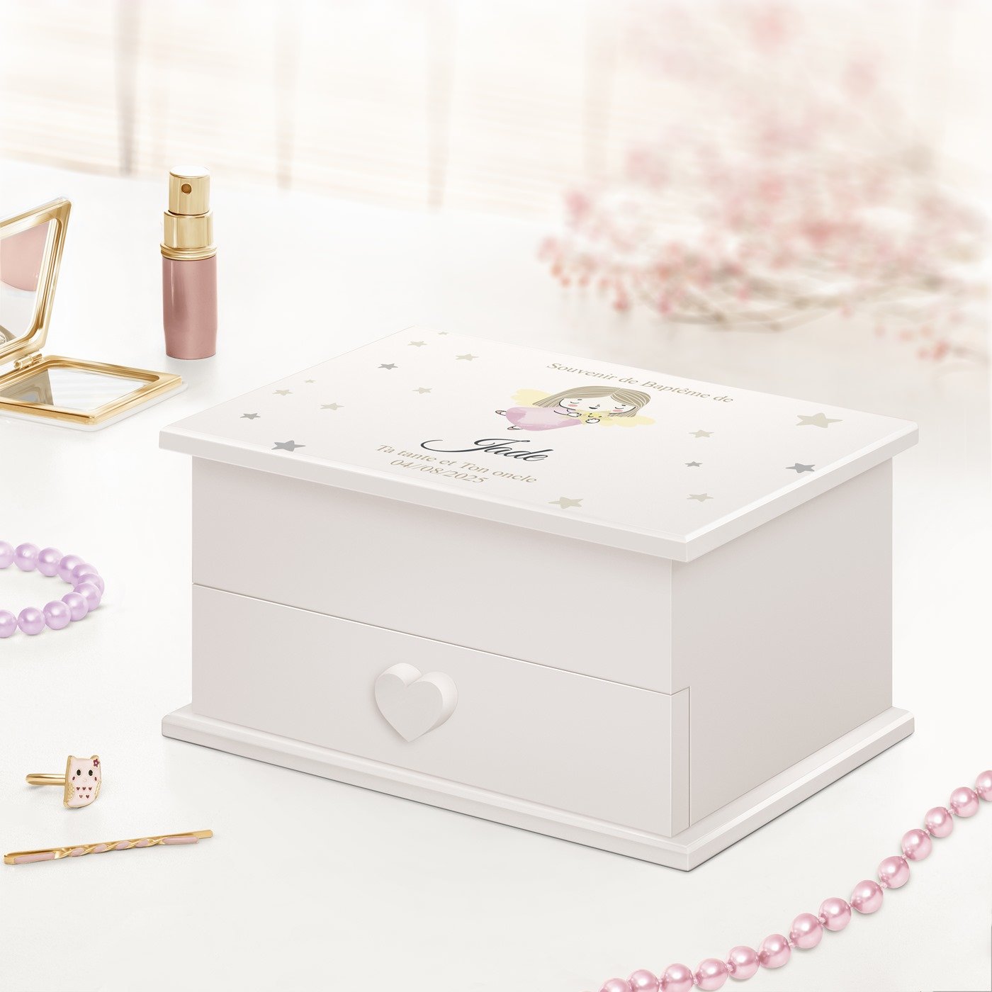 Caja musical Murrano con cajón personalizada para una sobrina