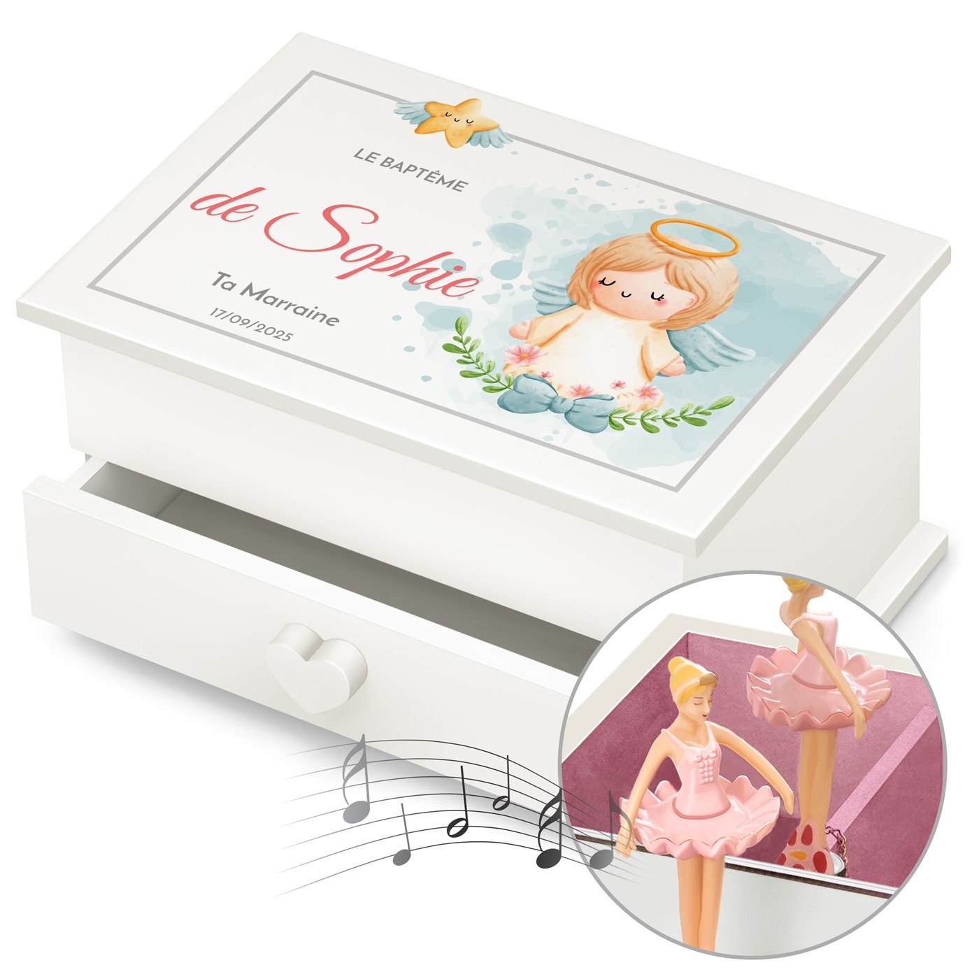 Caja musical Murrano - Cajón personalizado para el bautismo de su ahijada