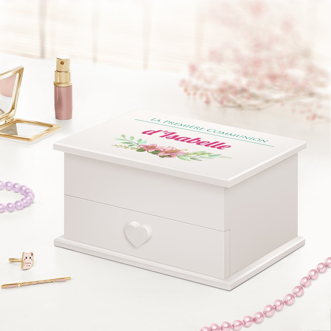Murrano Music Box with Drawer - Customized First Communion Gift for Girls