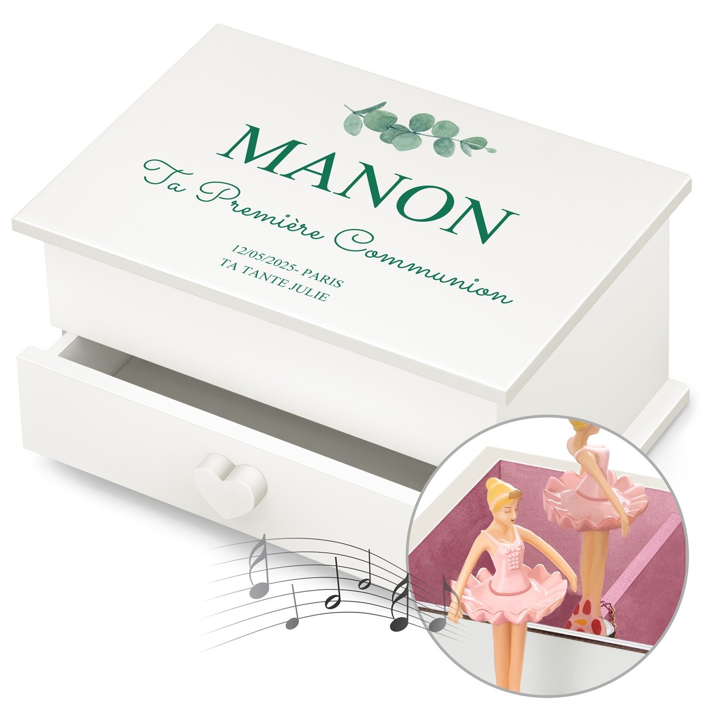 Murrano Music Box with Drawer - Customized for a Niece's First Communion