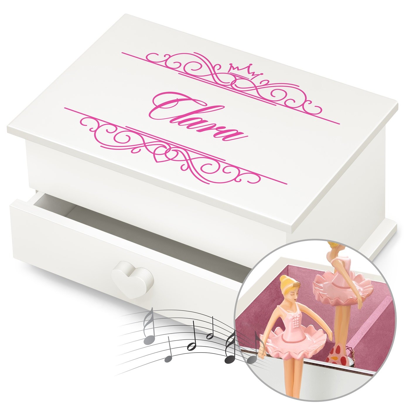 Caja musical Murrano con cajón - Regalo de cumpleaños personalizado para niña