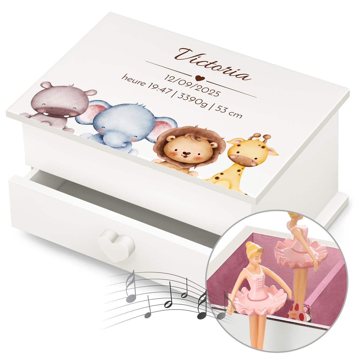 Caja musical Murrano con cajón - Cofre del tesoro personalizado para niña