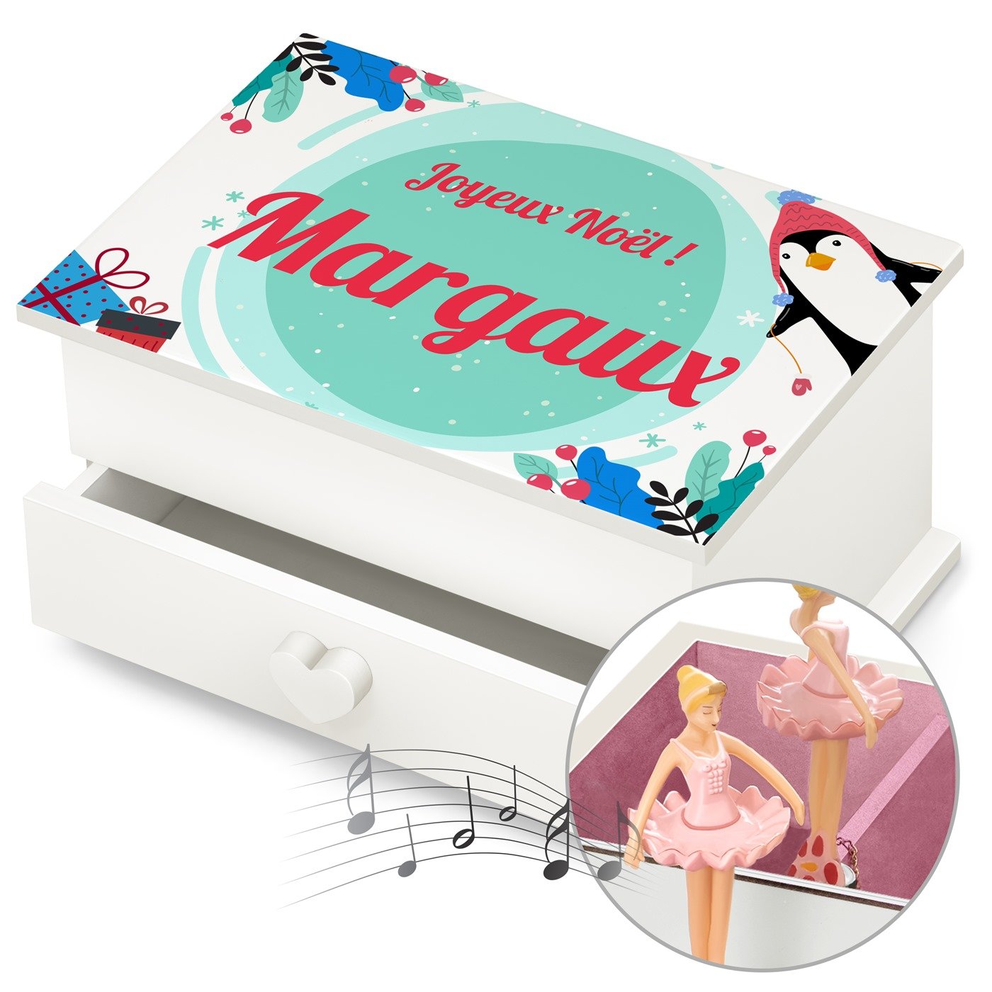Caja musical Murrano con cajón - Regalo personalizado para niña